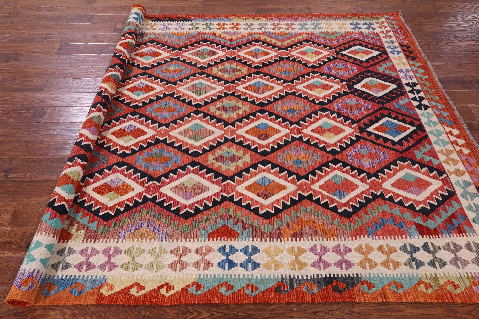 Reversible Kilim Flat Weave Wool On Wool Rug - 6' 10" X 9' 10" - Golden Nile