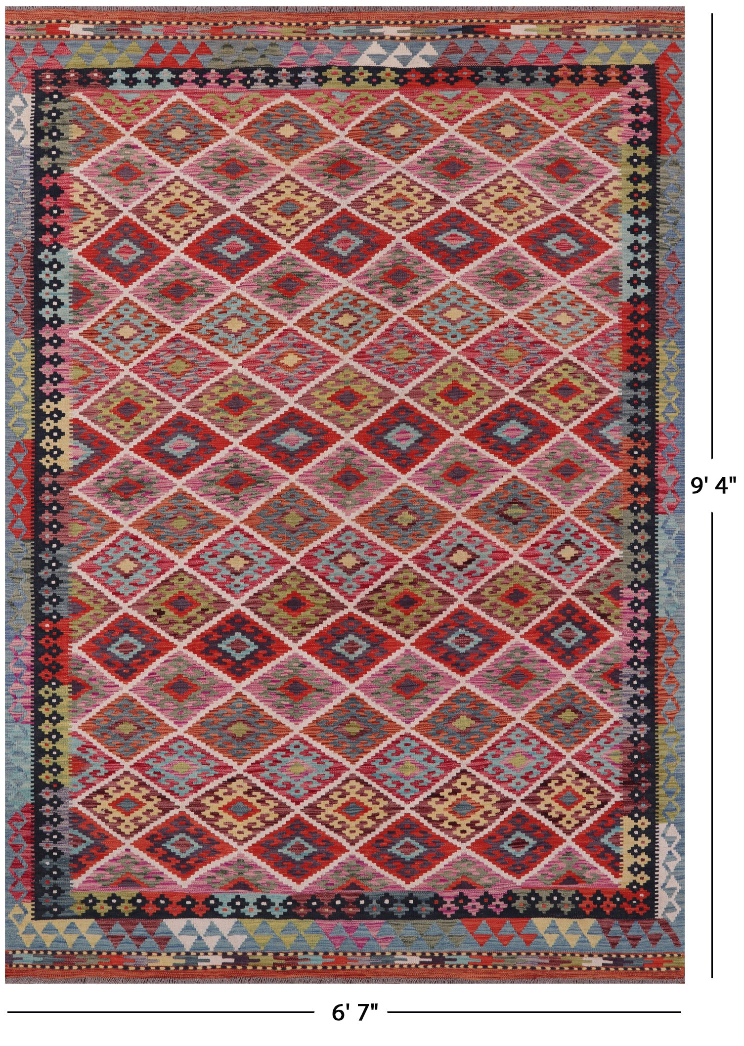 Reversible Kilim Flat Weave Wool On Wool Rug - 6' 7" X 9' 4" - Golden Nile