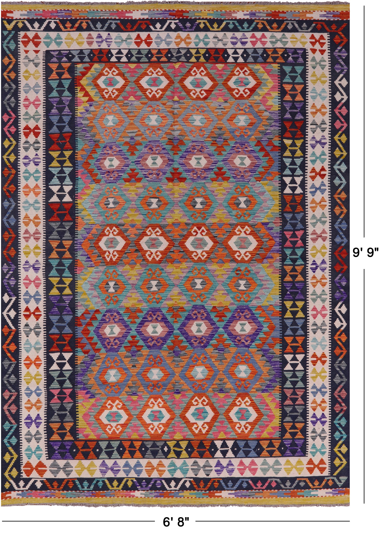 Reversible Kilim Flat Weave Wool On Wool Rug - 6' 8" X 9' 9" - Golden Nile