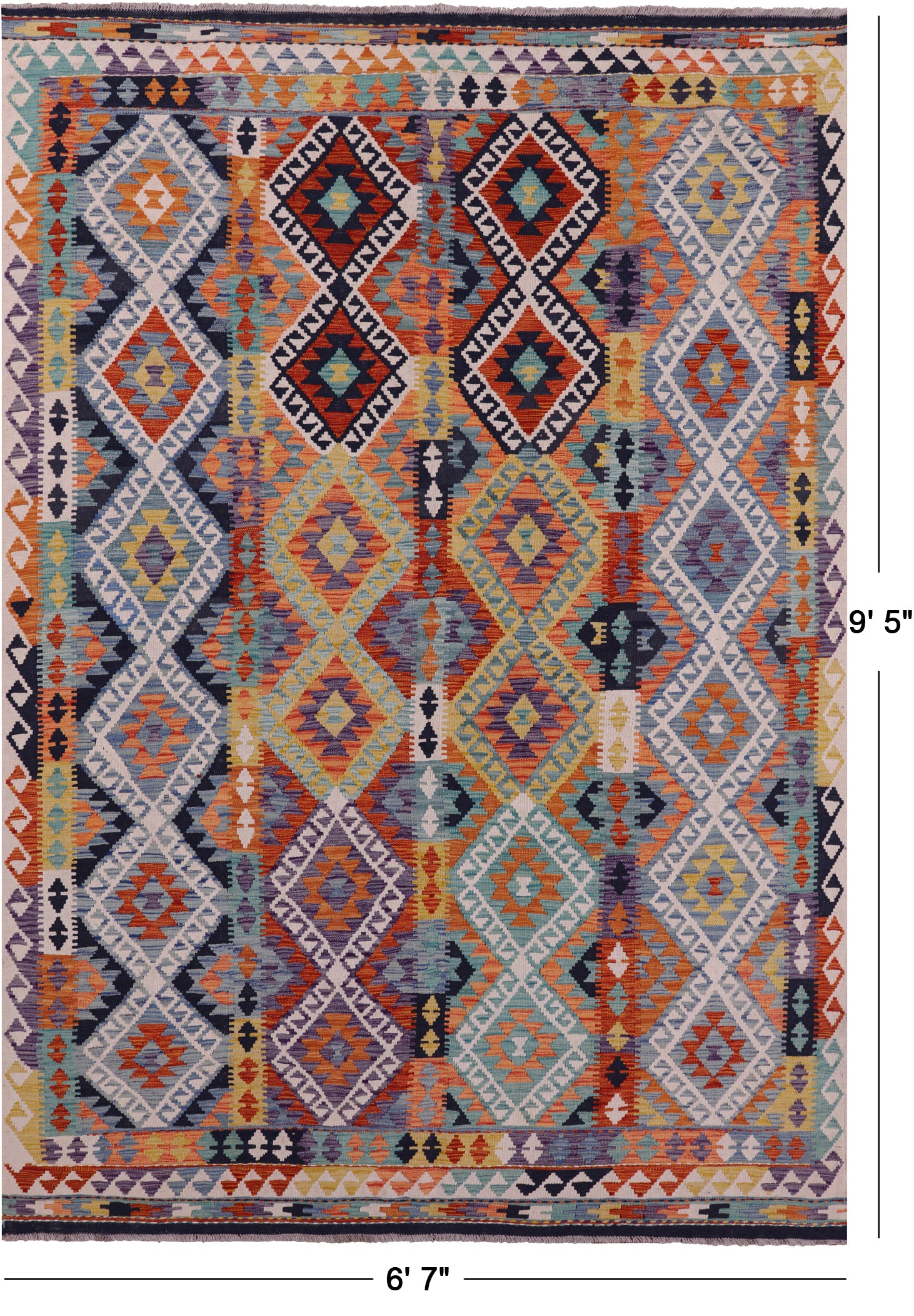 Reversible Kilim Flat Weave Wool On Wool Rug - 6' 7" X 9' 5" - Golden Nile