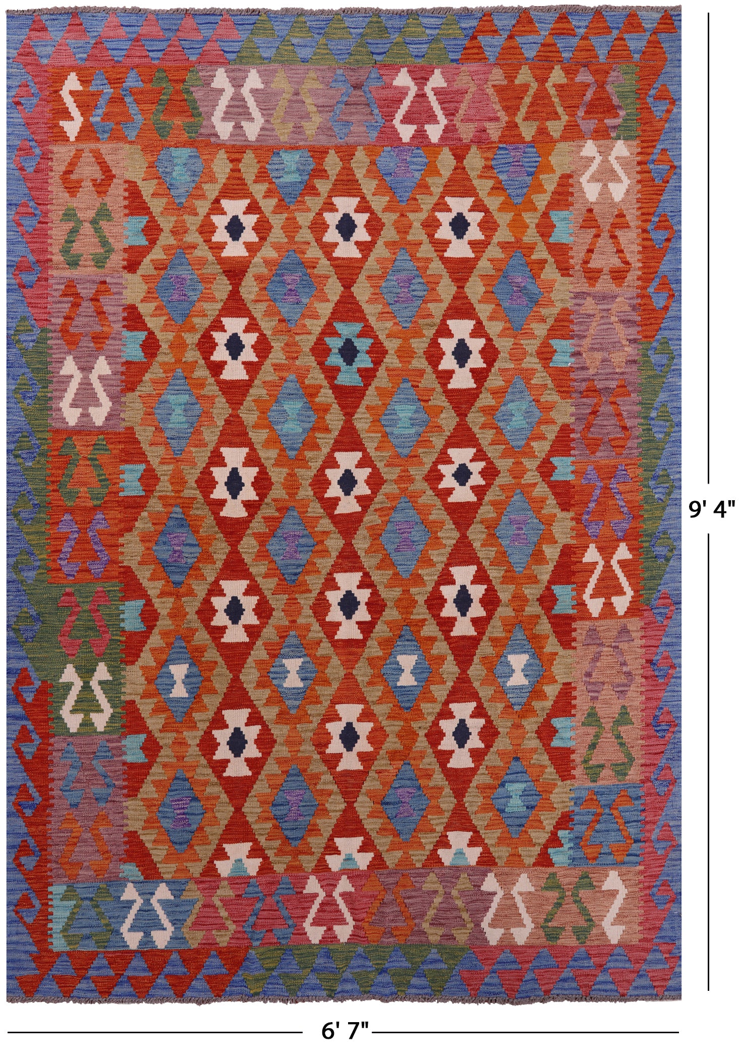 Reversible Kilim Flat Weave Wool On Wool Rug - 6' 7" X 9' 4" - Golden Nile