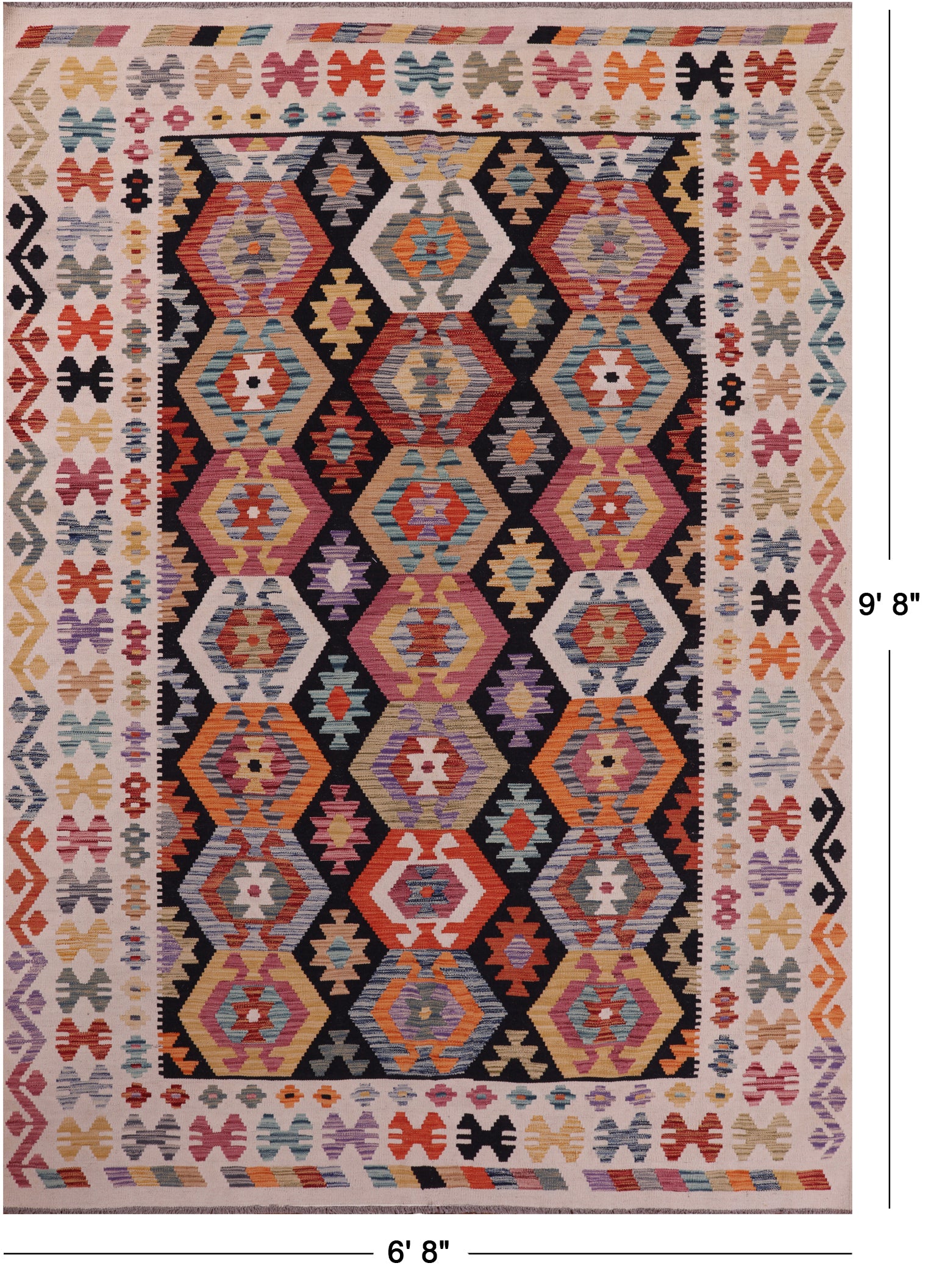 Reversible Kilim Flat Weave Wool On Wool Rug - 6' 8" X 9' 8" - Golden Nile