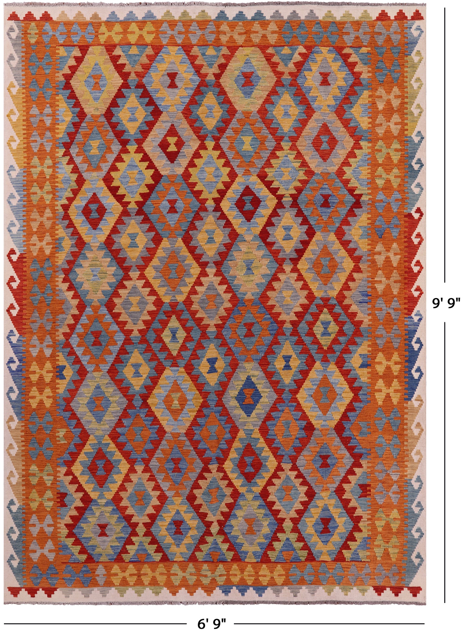 Reversible Kilim Flat Weave Wool On Wool Rug - 6' 9" X 9' 9" - Golden Nile
