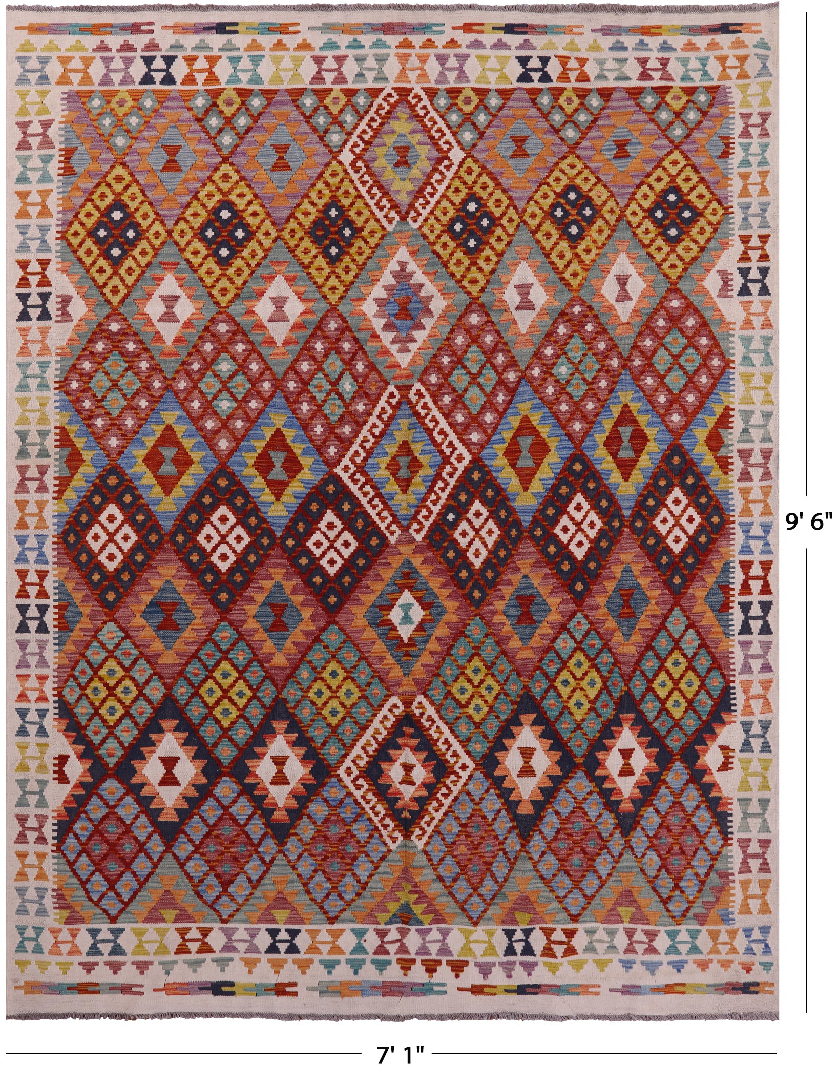 Reversible Kilim Flat Weave Wool On Wool Rug - 7' 1" X 9' 6" - Golden Nile