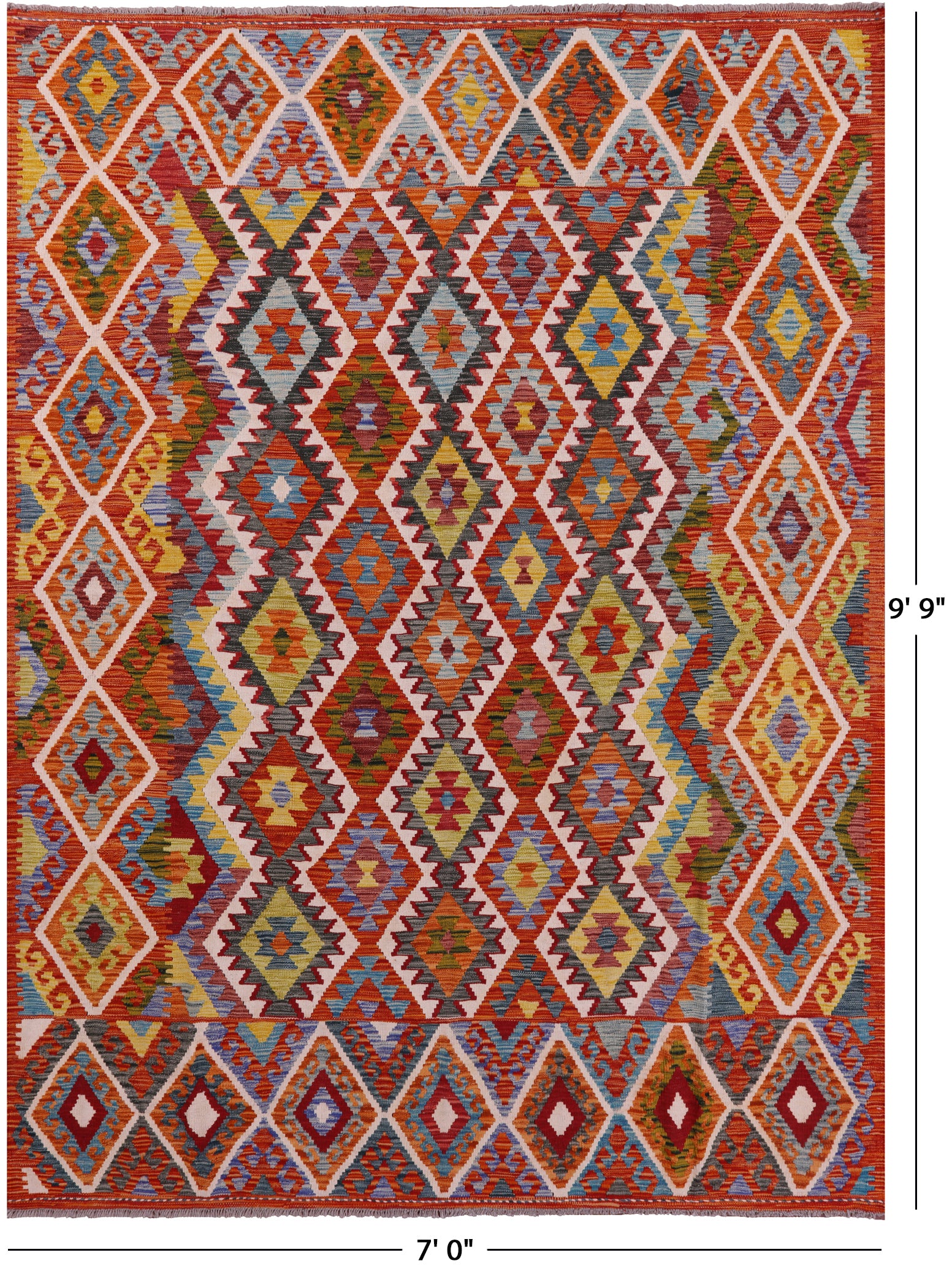 Reversible Kilim Flat Weave Wool On Wool Rug - 7' 0" X 9' 9" - Golden Nile