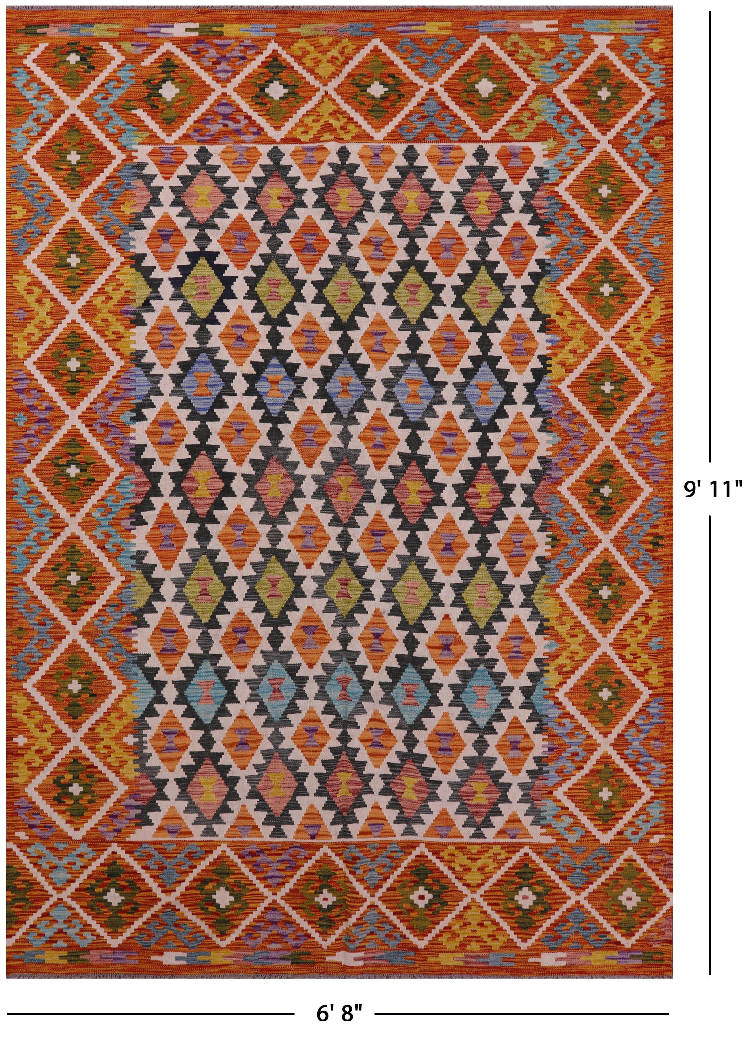 Reversible Kilim Flat Weave Wool On Wool Rug - 6' 8" X 9' 11" - Golden Nile