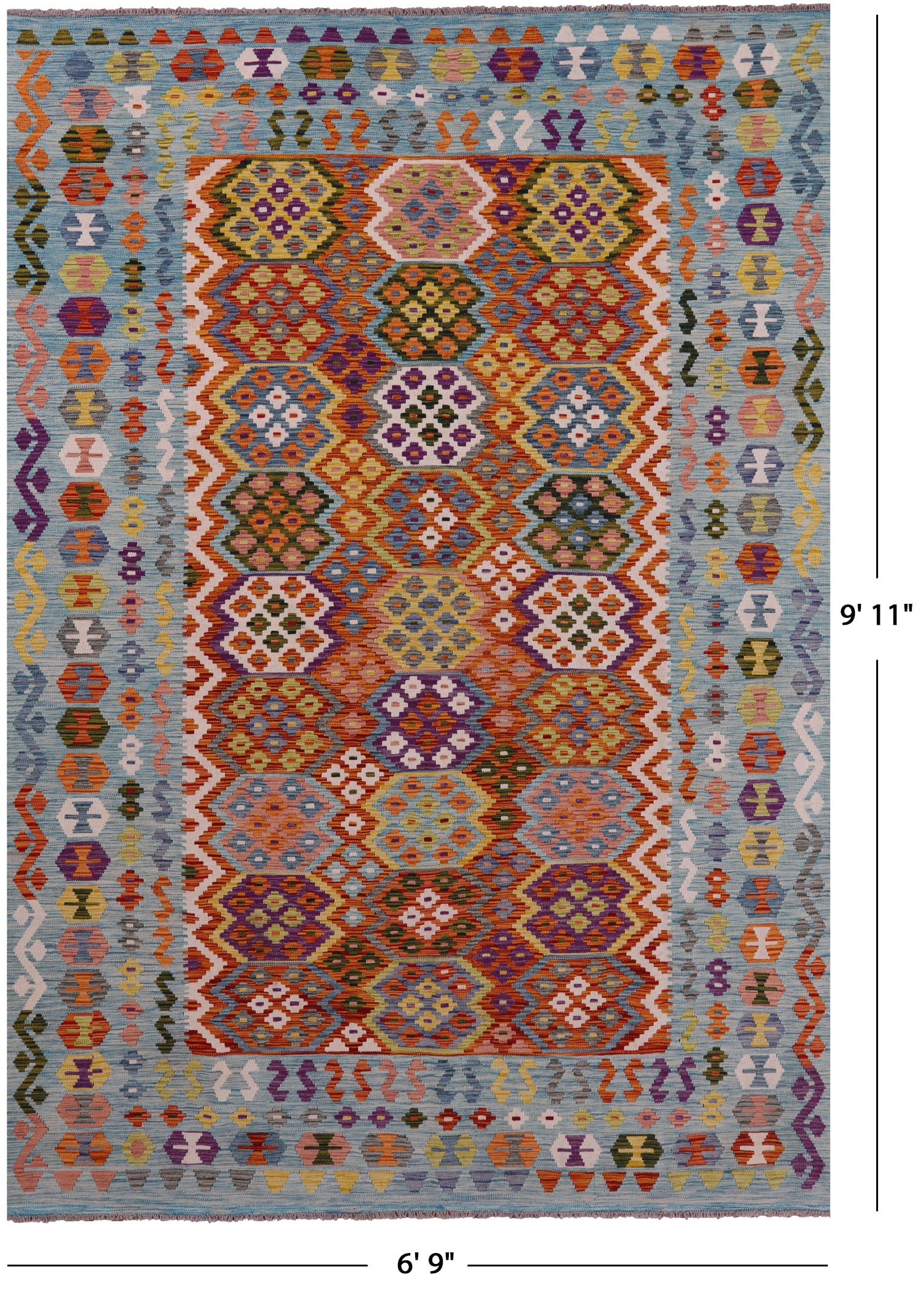 Reversible Kilim Flat Weave Wool On Wool Rug - 6' 9" X 9' 11" - Golden Nile