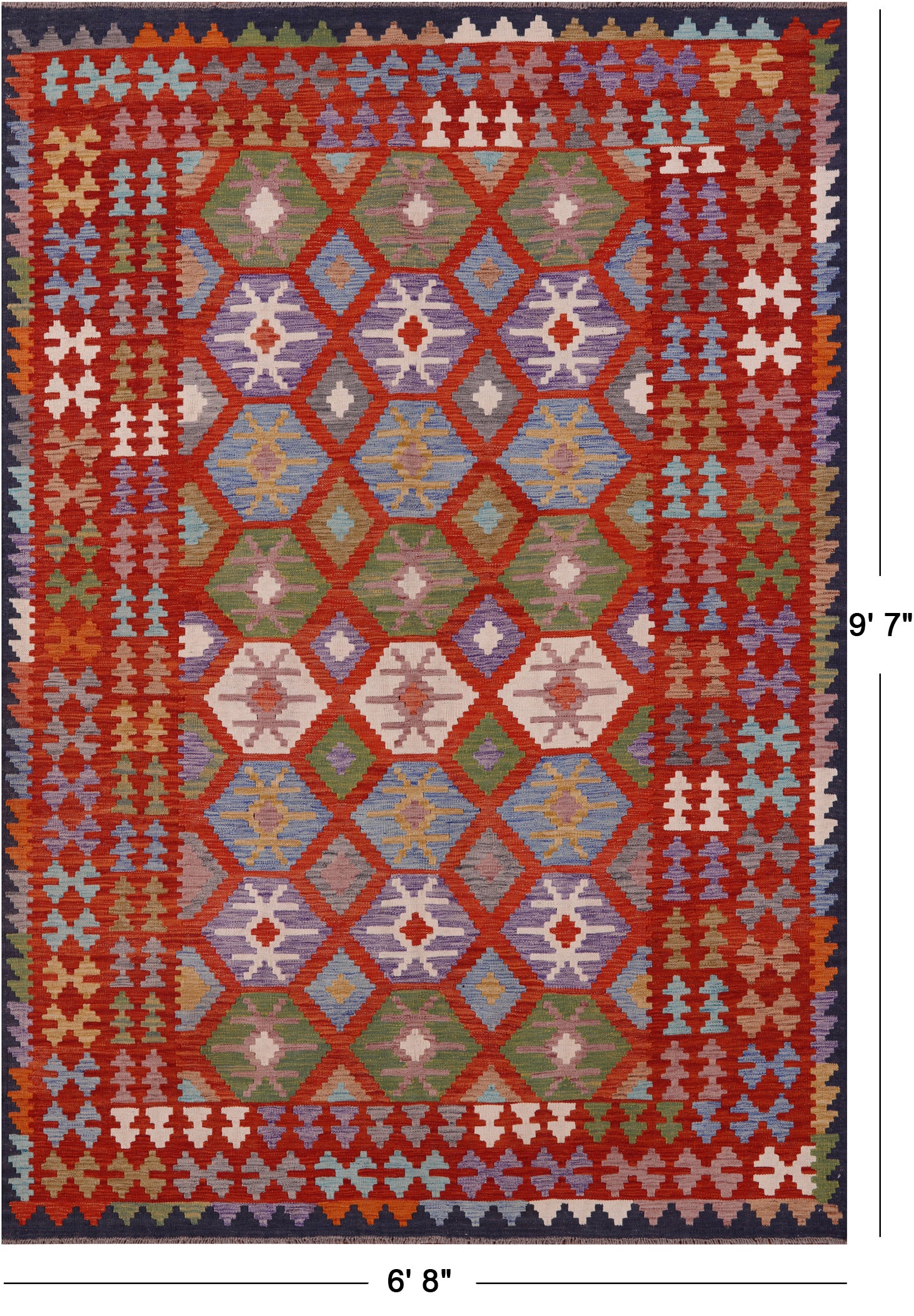 Reversible Kilim Flat Weave Wool On Wool Rug - 6' 8" X 9' 7" - Golden Nile