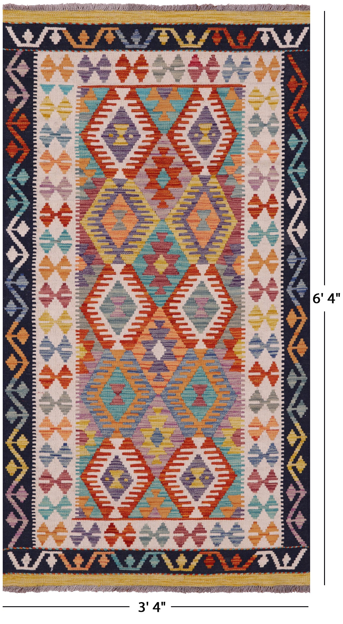 Reversible Kilim Flat Weave Wool On Wool Rug - 3' 4" X 6' 4" - Golden Nile
