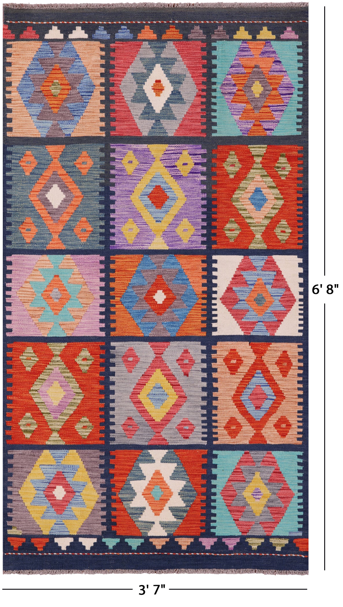 Reversible Kilim Flat Weave Wool On Wool Rug - 3' 7" X 6' 8" - Golden Nile