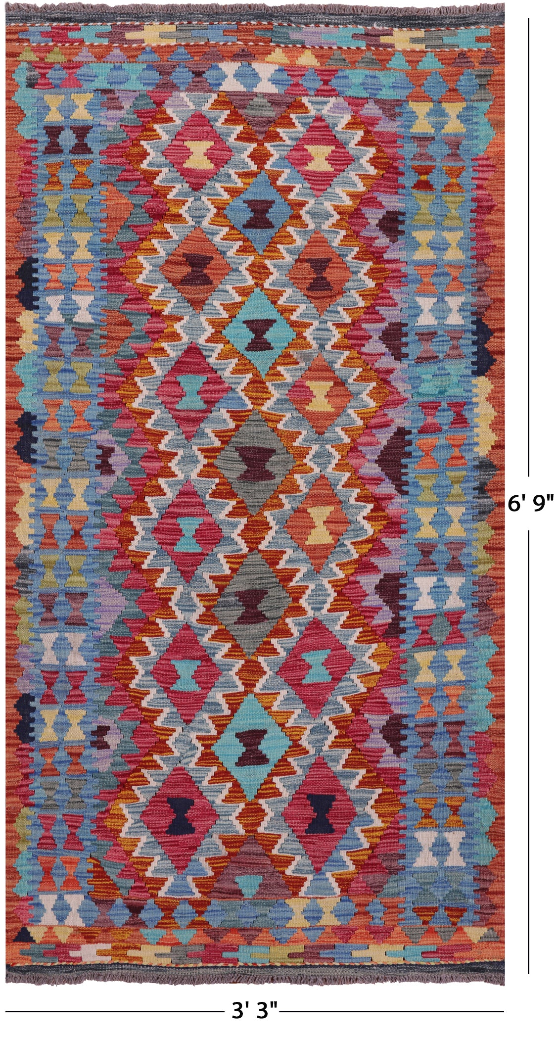 Reversible Kilim Flat Weave Wool On Wool Runner Rug - 3' 3" X 6' 9" - Golden Nile