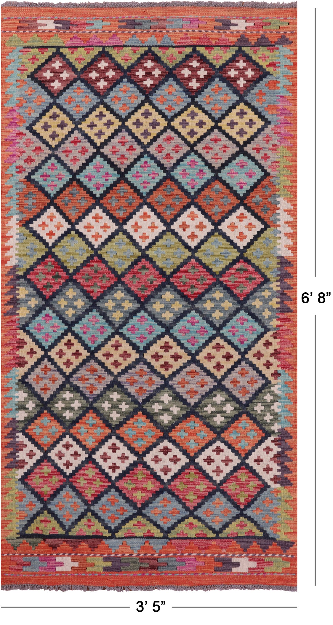 Reversible Kilim Flat Weave Wool On Wool Rug - 3' 5" X 6' 8" - Golden Nile
