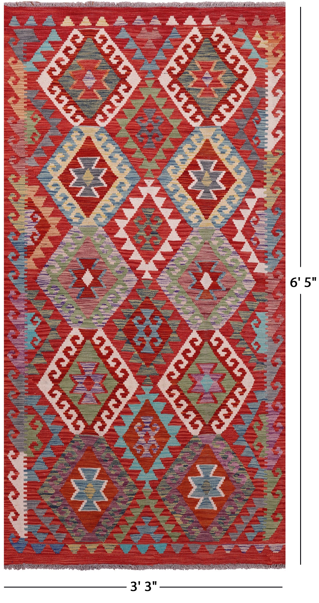 Reversible Kilim Flat Weave Wool On Wool Runner Rug - 3' 3" X 6' 5" - Golden Nile