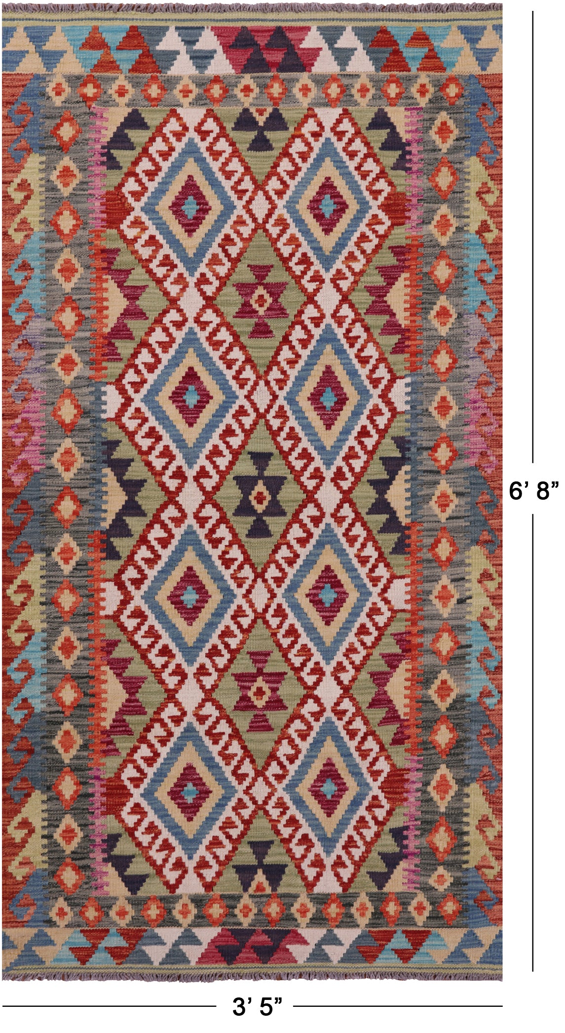 Reversible Kilim Flat Weave Wool On Wool Rug - 3' 5" X 6' 8" - Golden Nile