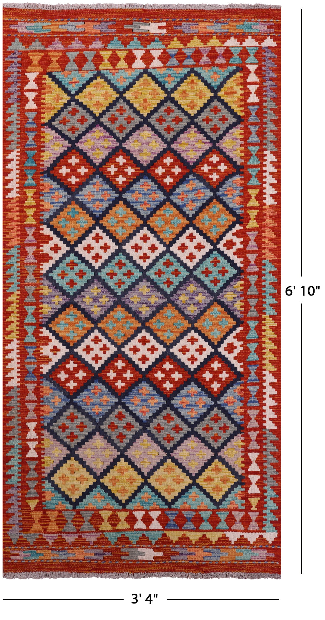 Reversible Kilim Flat Weave Wool On Wool Runner Rug - 3' 4" X 6' 10" - Golden Nile