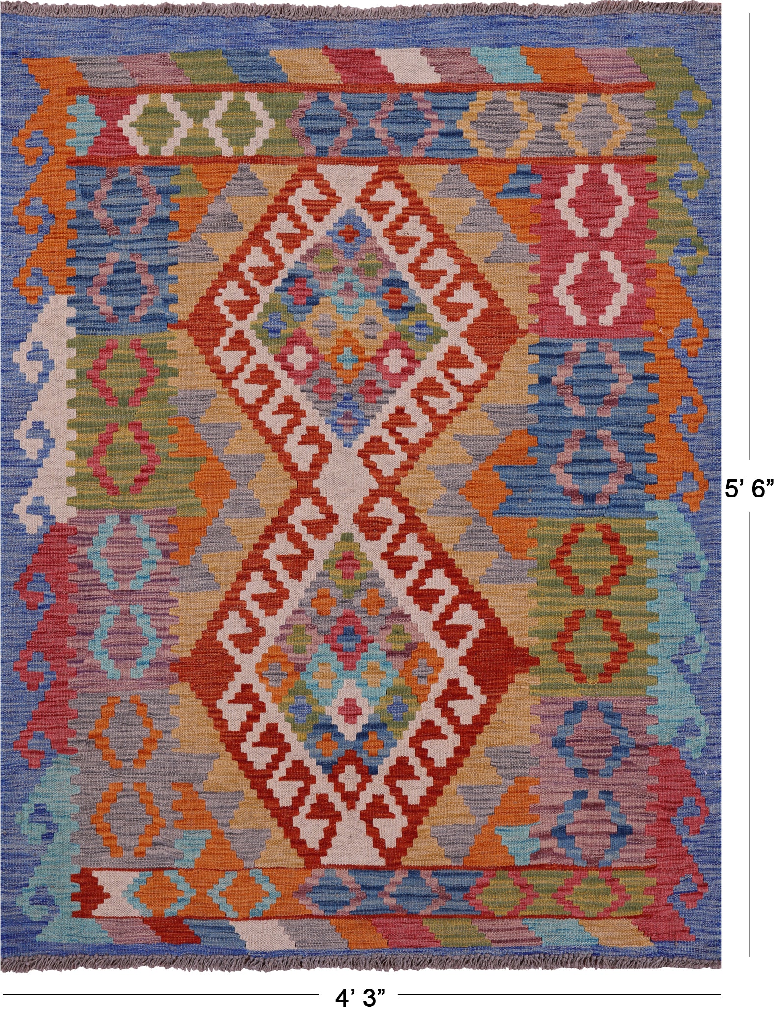 Reversible Kilim Flat Weave Wool On Wool Rug - 4' 3" X 5' 6" - Golden Nile