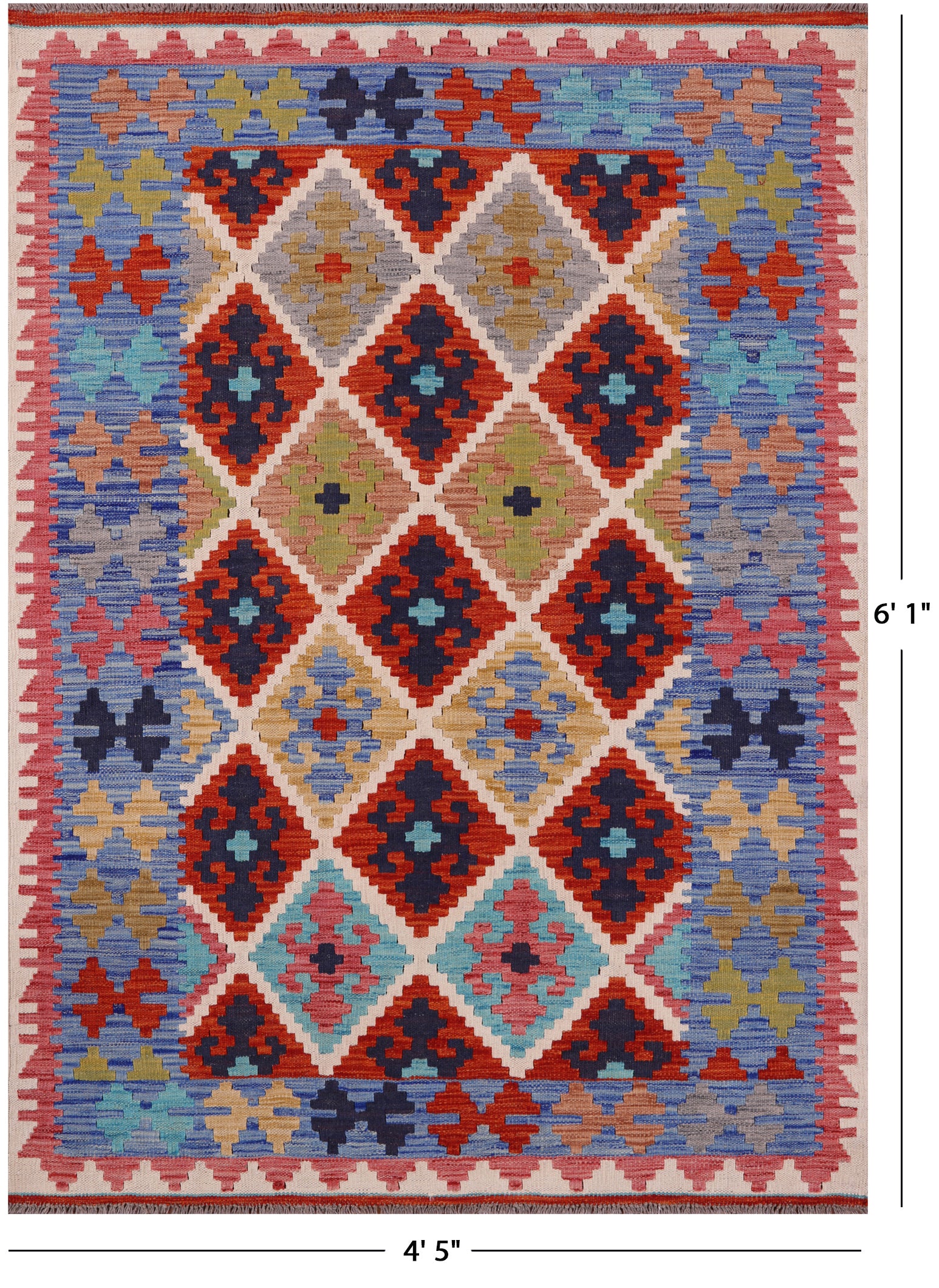 Reversible Kilim Flat Weave Wool On Wool Rug - 4' 5" X 6' 1" - Golden Nile