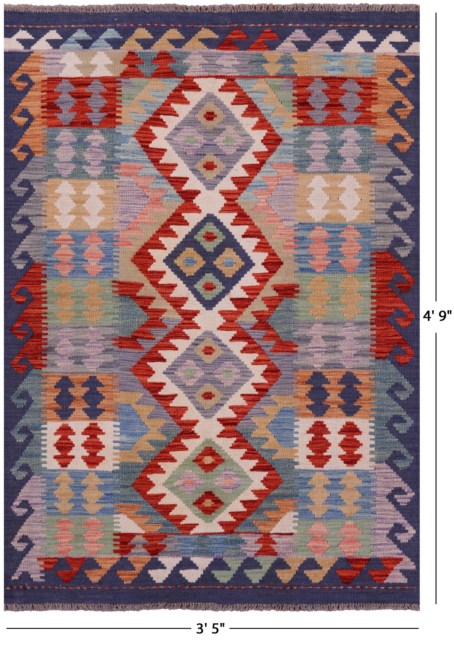 Reversible Kilim Flat Weave Wool On Wool Rug - 3' 5" X 4' 9" - Golden Nile