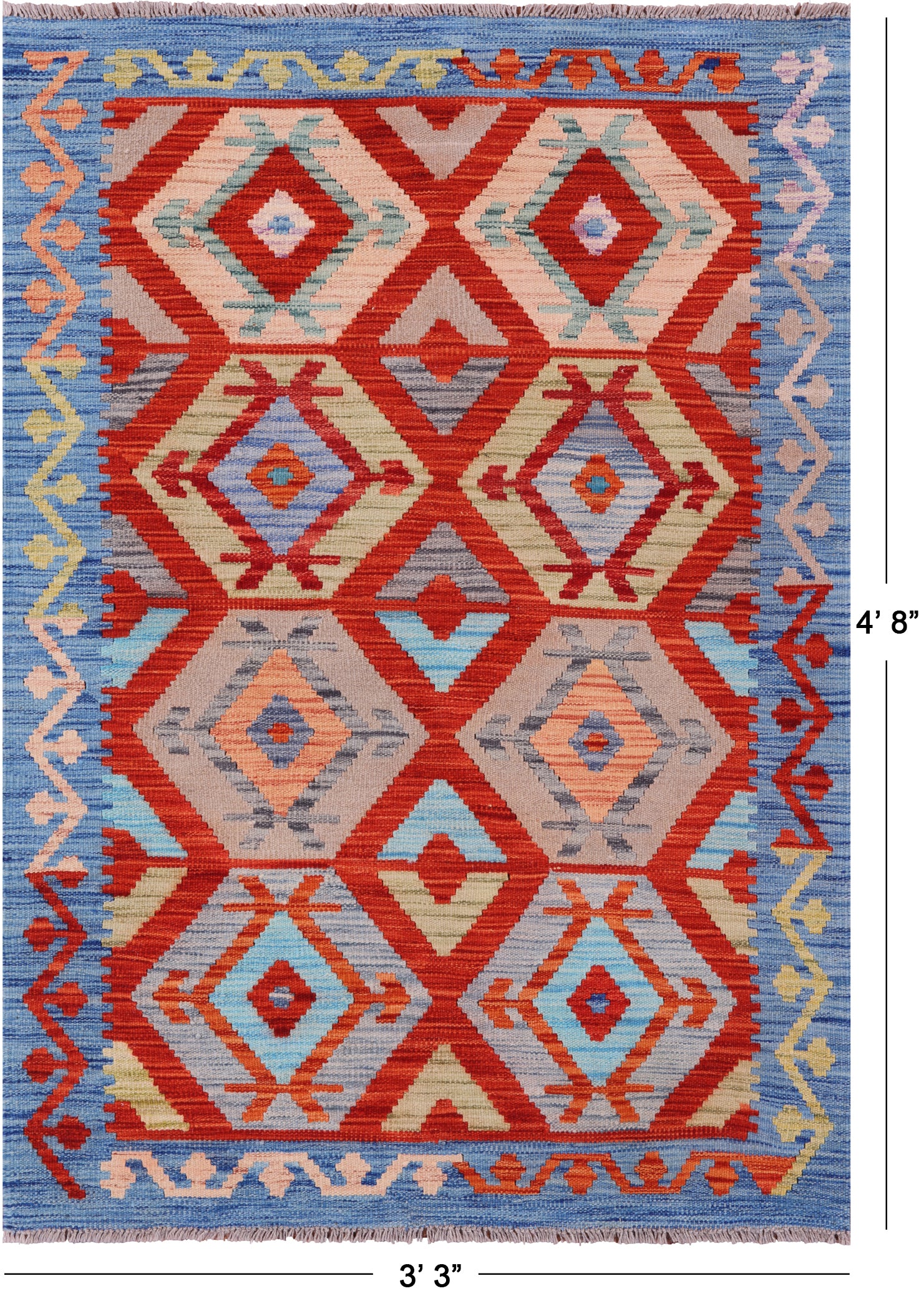 Reversible Kilim Flat Weave Wool On Wool Rug - 3' 3" X 4' 8" - Golden Nile