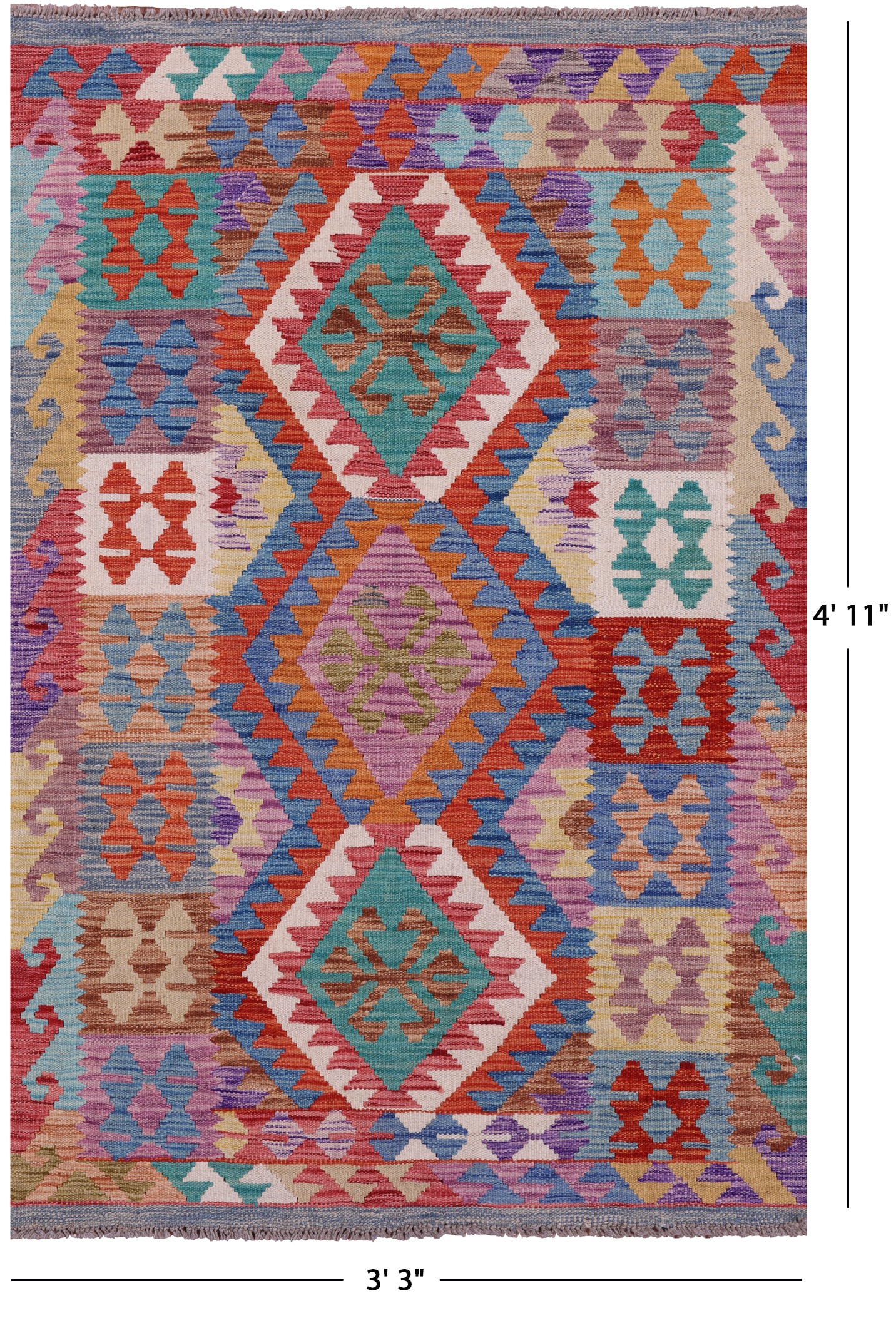 Reversible Kilim Flat Weave Wool On Wool Rug - 3' 3" X 4' 11" - Golden Nile