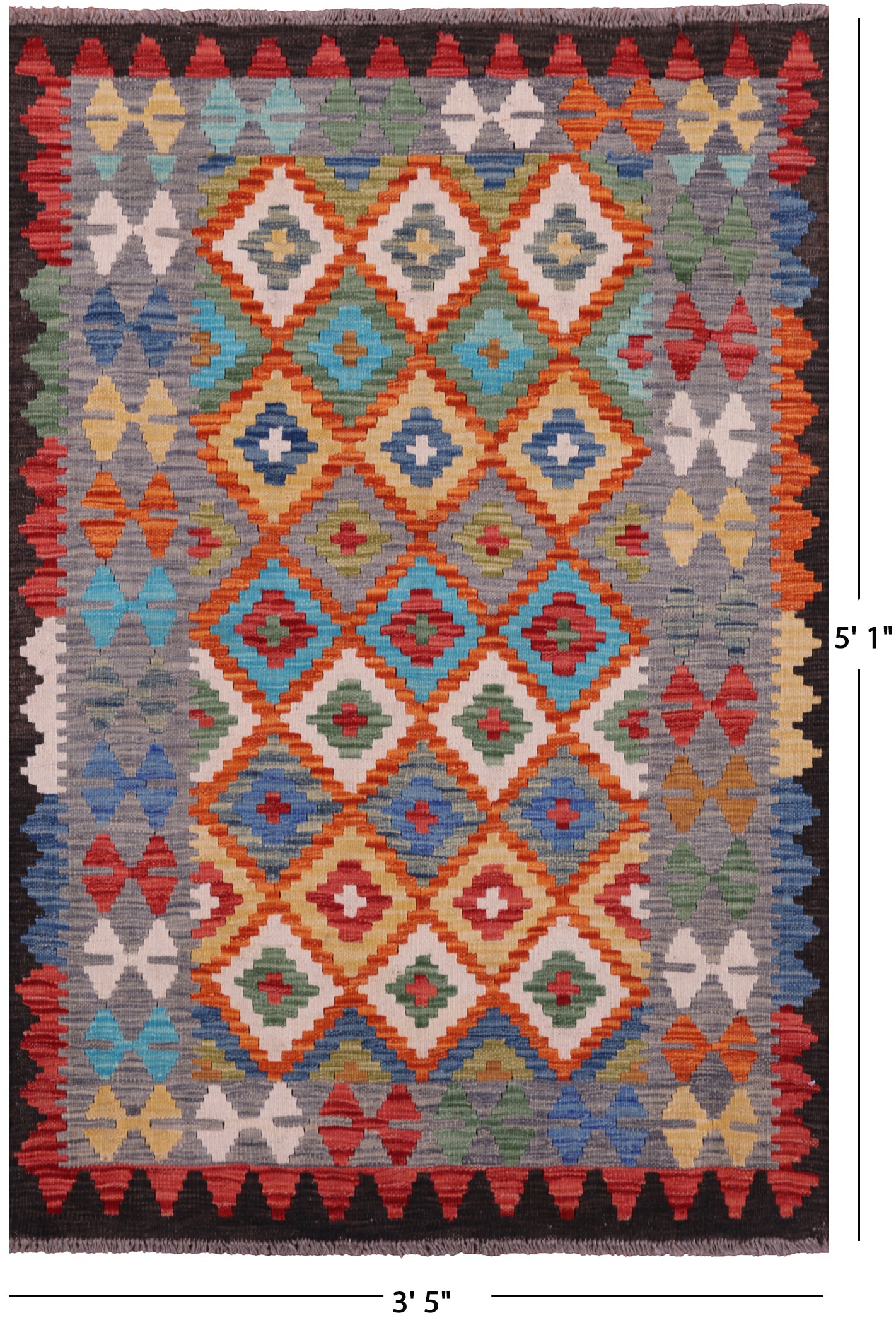 Reversible Kilim Flat Weave Wool On Wool Rug - 3' 5" X 5' 1" - Golden Nile