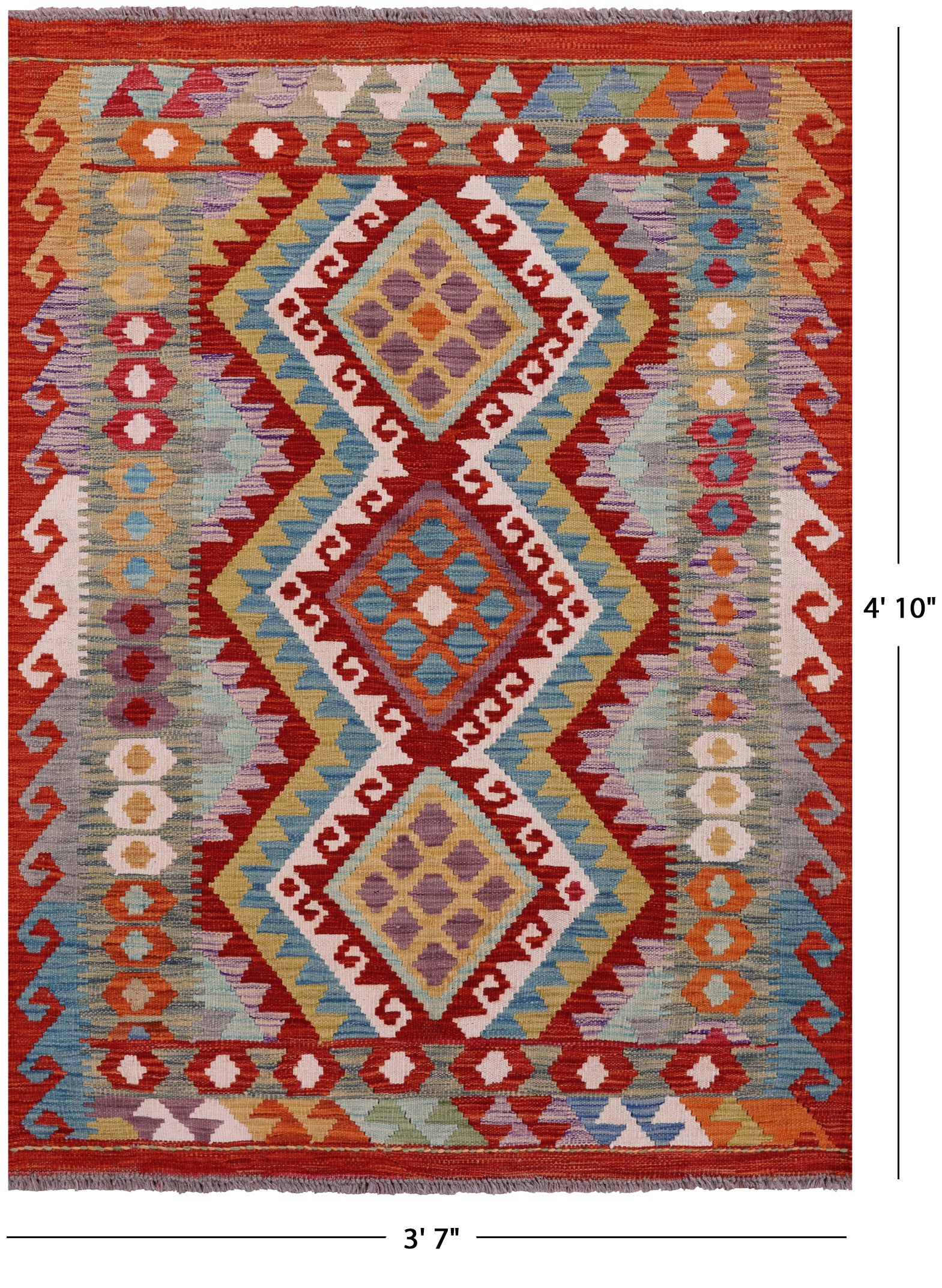 Reversible Kilim Flat Weave Wool On Wool Rug - 3' 7" X 4' 10" - Golden Nile