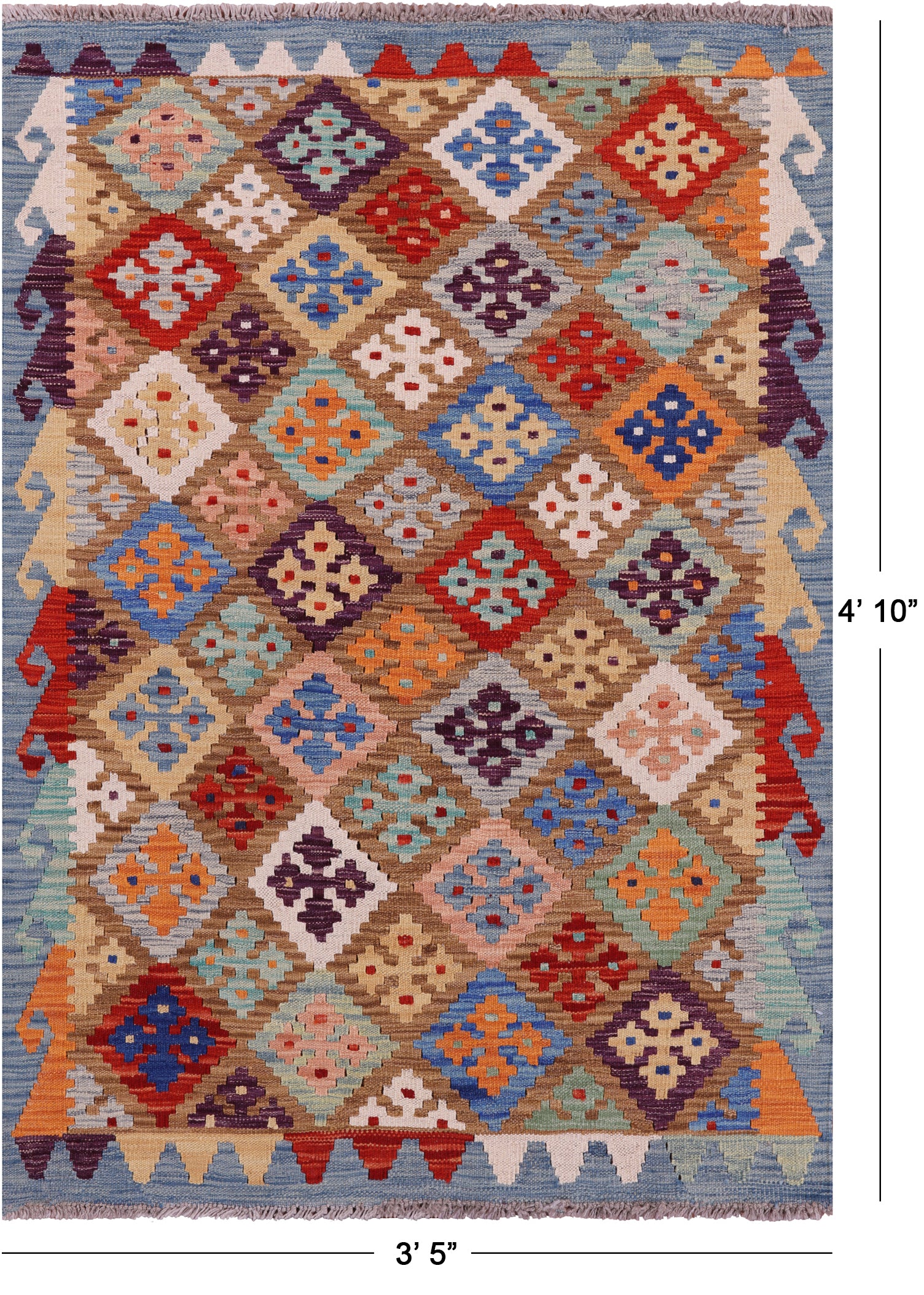 Reversible Kilim Flat Weave Wool On Wool Rug - 3' 5" X 4' 10" - Golden Nile