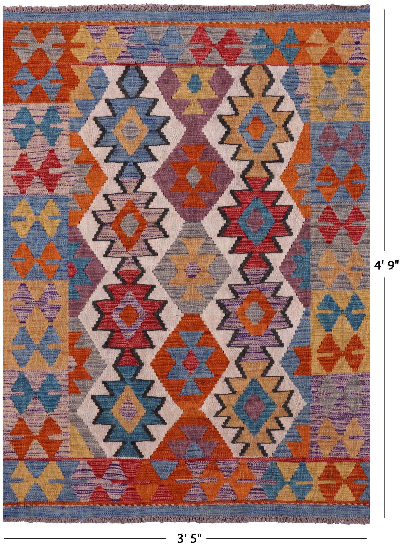 Reversible Kilim Flat Weave Wool On Wool Rug - 3' 5" X 4' 9" - Golden Nile