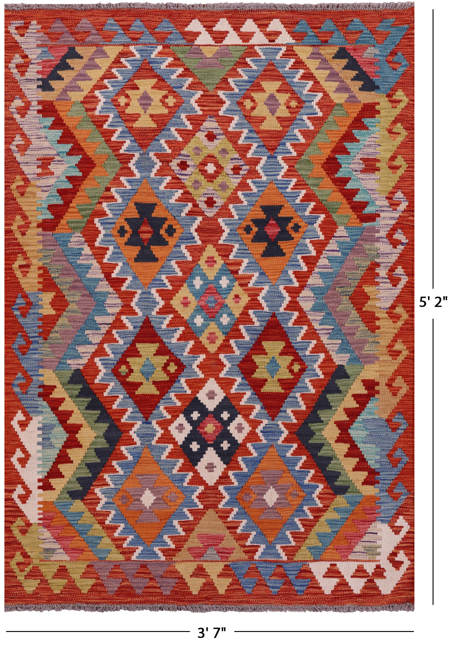 Reversible Kilim Flat Weave Wool On Wool Rug - 3' 7" X 5' 2" - Golden Nile