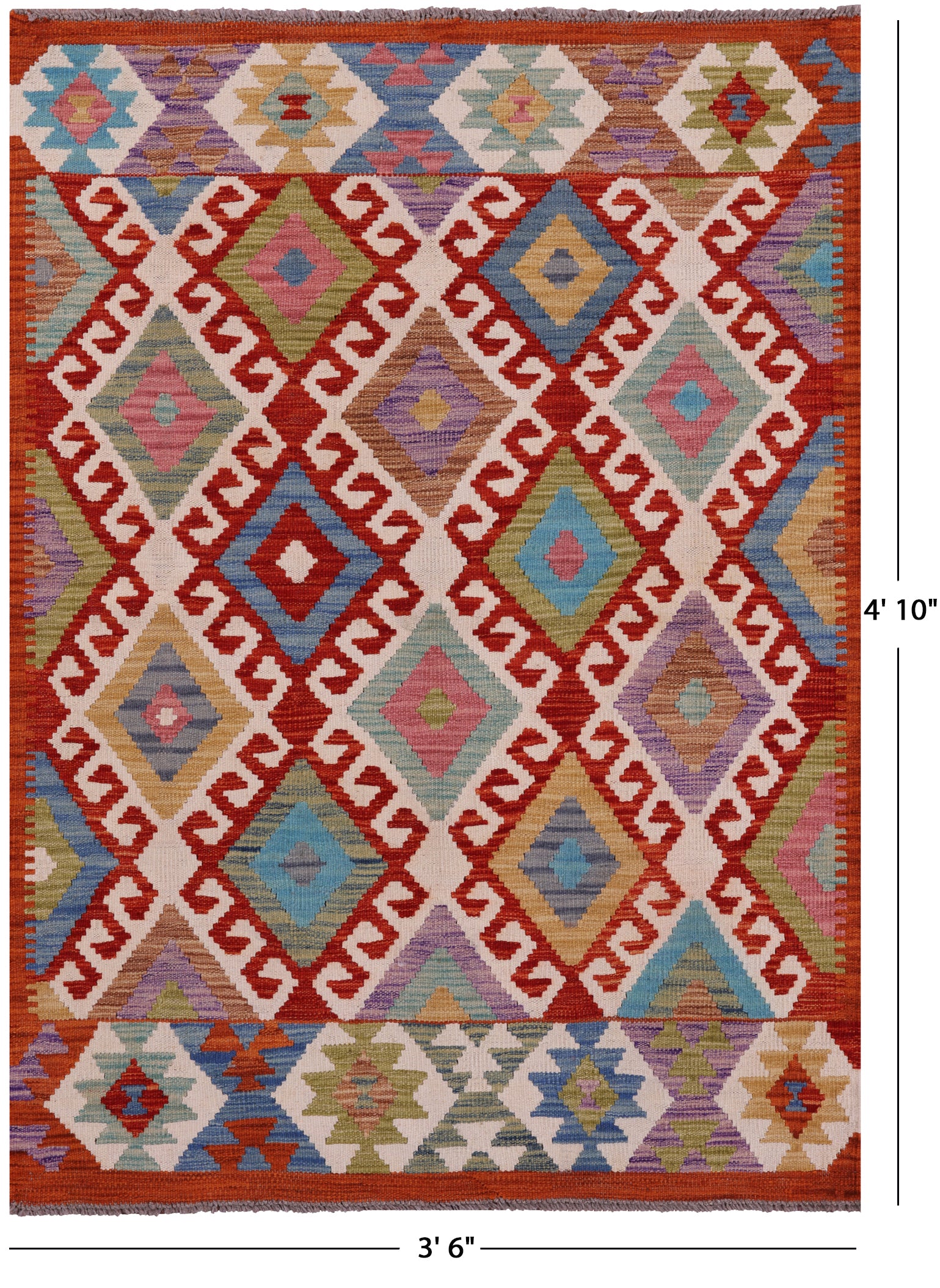 Reversible Kilim Flat Weave Wool On Wool Rug - 3' 6" X 4' 10" - Golden Nile