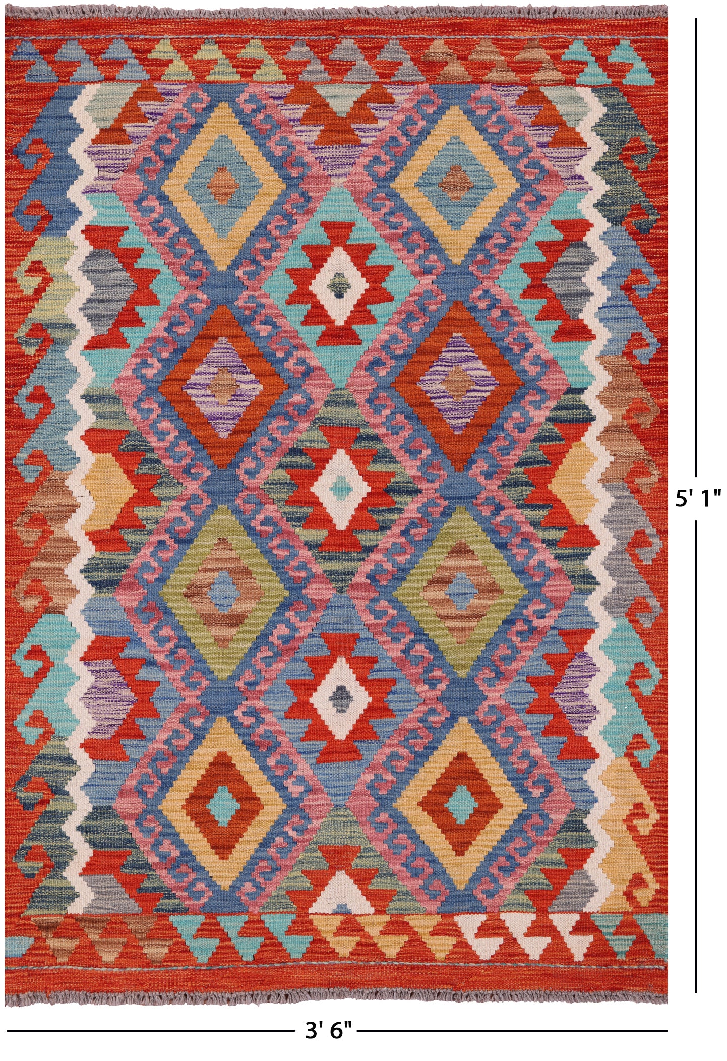 Reversible Kilim Flat Weave Wool On Wool Rug - 3' 6" X 5' 1" - Golden Nile