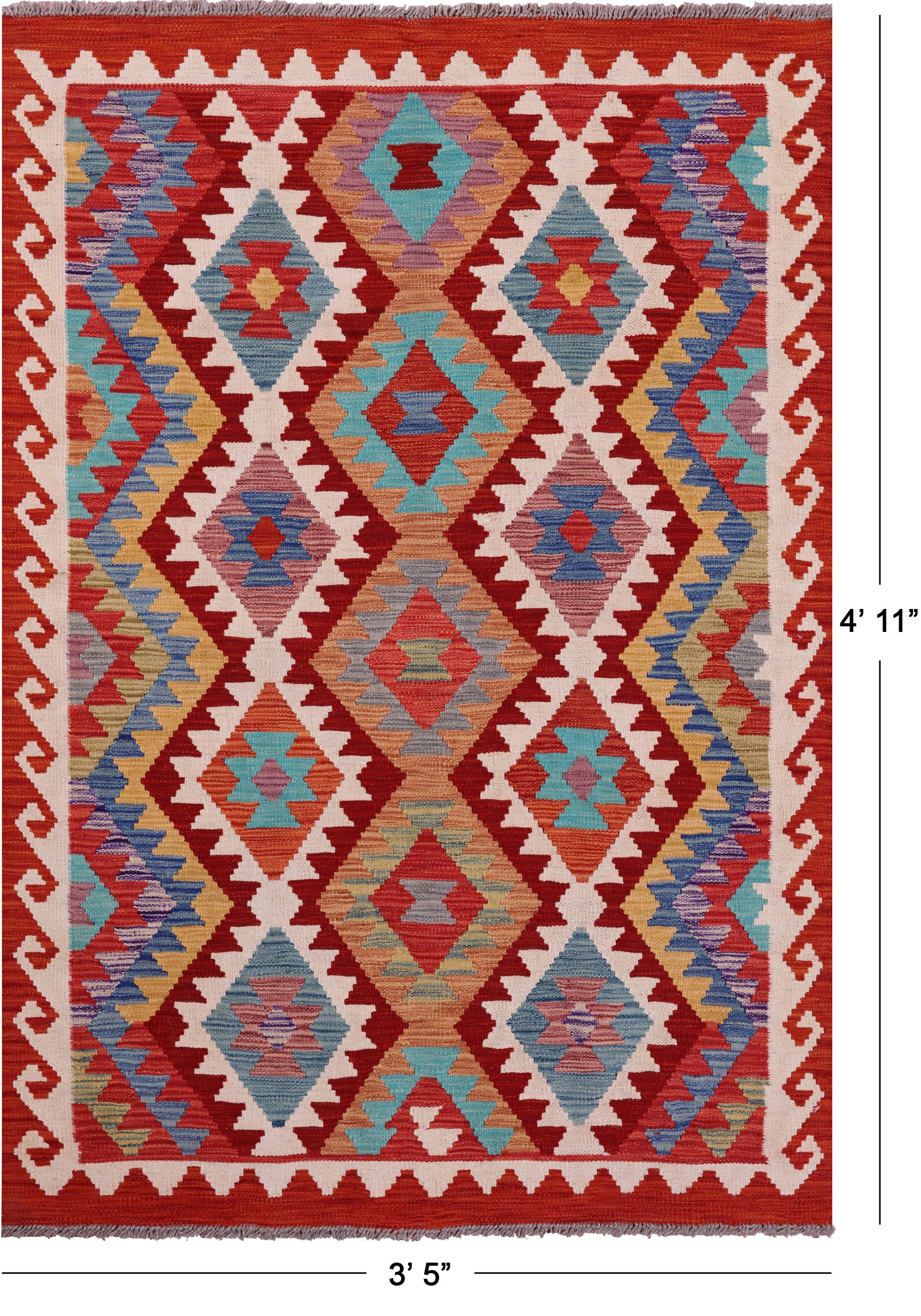 Reversible Kilim Flat Weave Wool On Wool Rug - 3' 5" X 4' 11" - Golden Nile