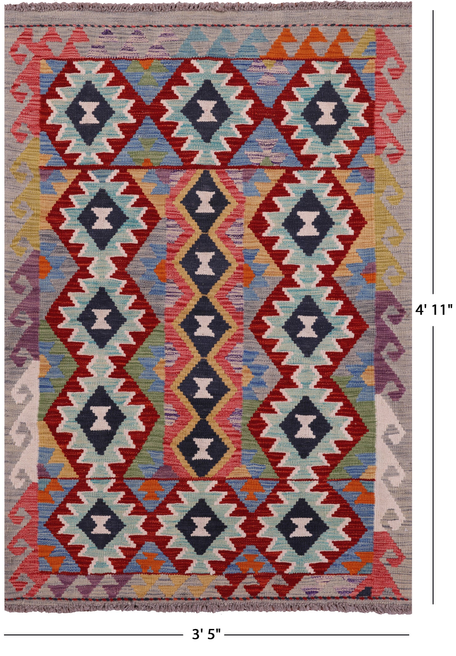 Reversible Kilim Flat Weave Wool On Wool Rug - 3' 5" X 4' 11" - Golden Nile