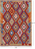 Reversible Kilim Flat Weave Wool On Wool Rug - 3' 5" X 4' 11" - Golden Nile