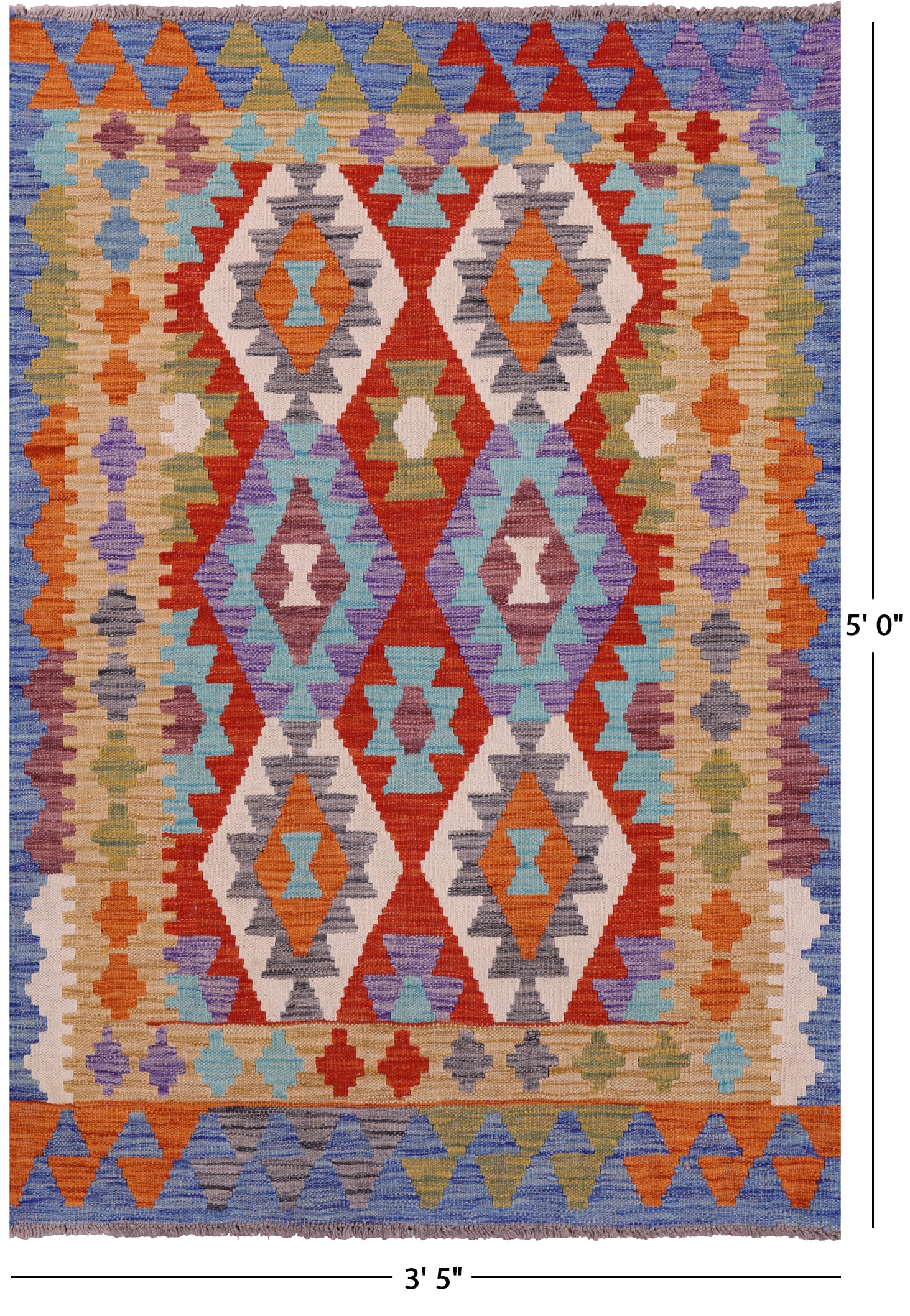 Reversible Kilim Flat Weave Wool On Wool Rug - 3' 5" X 5' 0" - Golden Nile