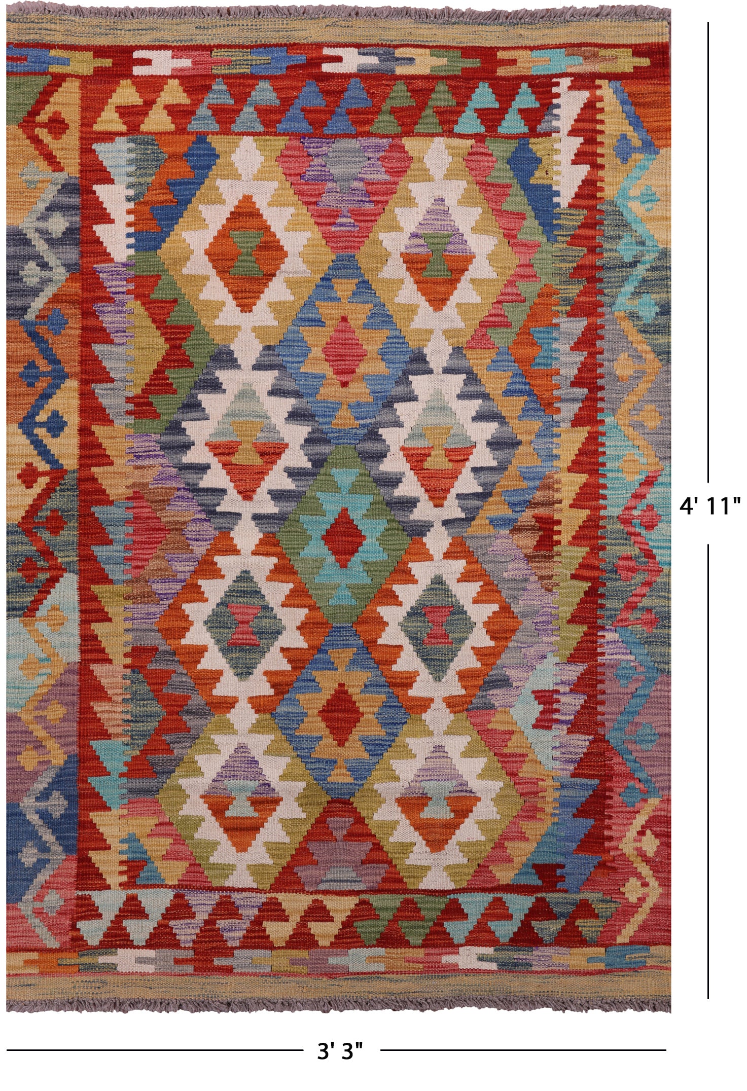 Reversible Kilim Flat Weave Wool On Wool Rug - 3' 3" X 4' 11" - Golden Nile