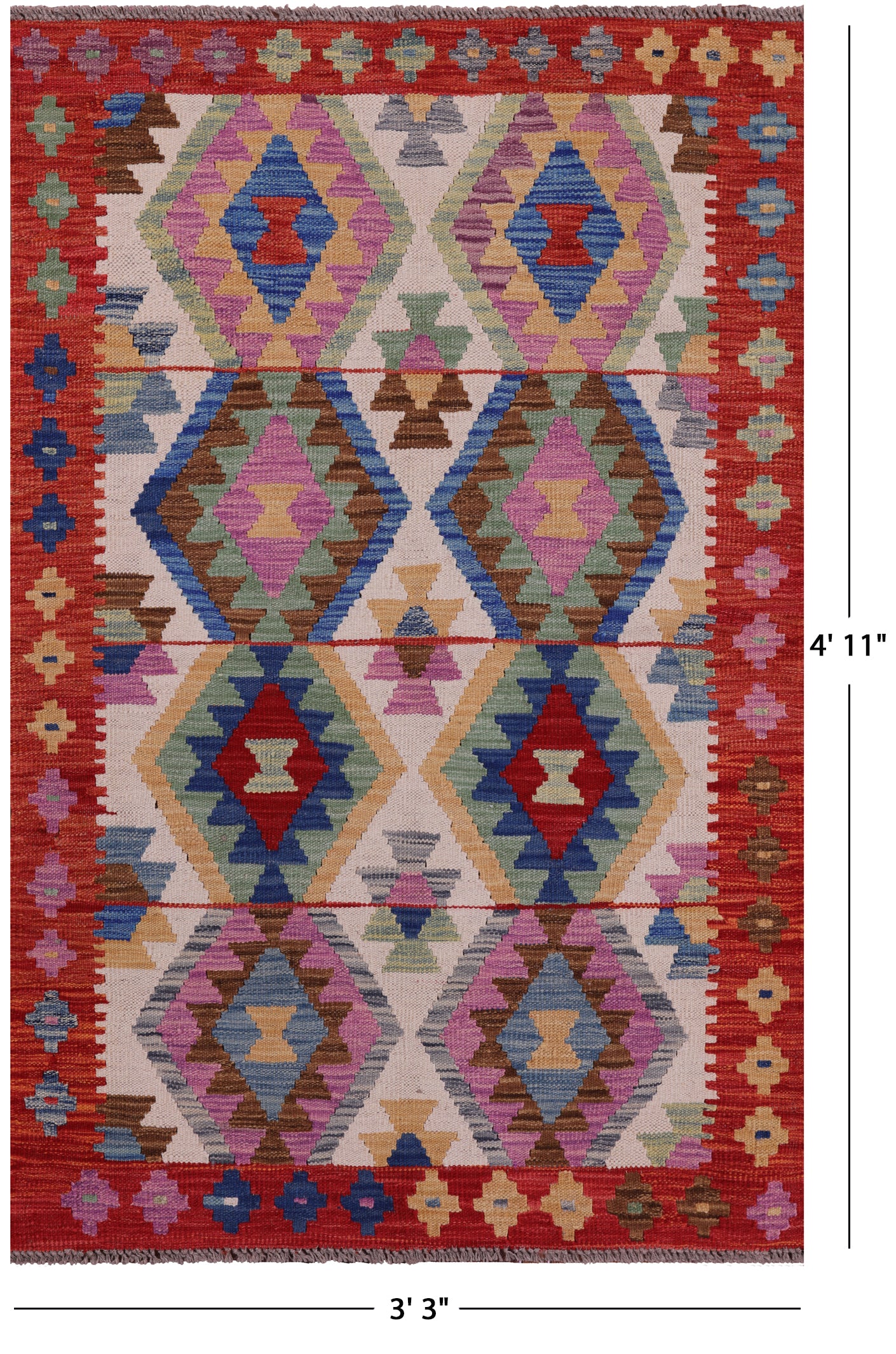 Reversible Kilim Flat Weave Wool On Wool Rug - 3' 3" X 4' 11" - Golden Nile