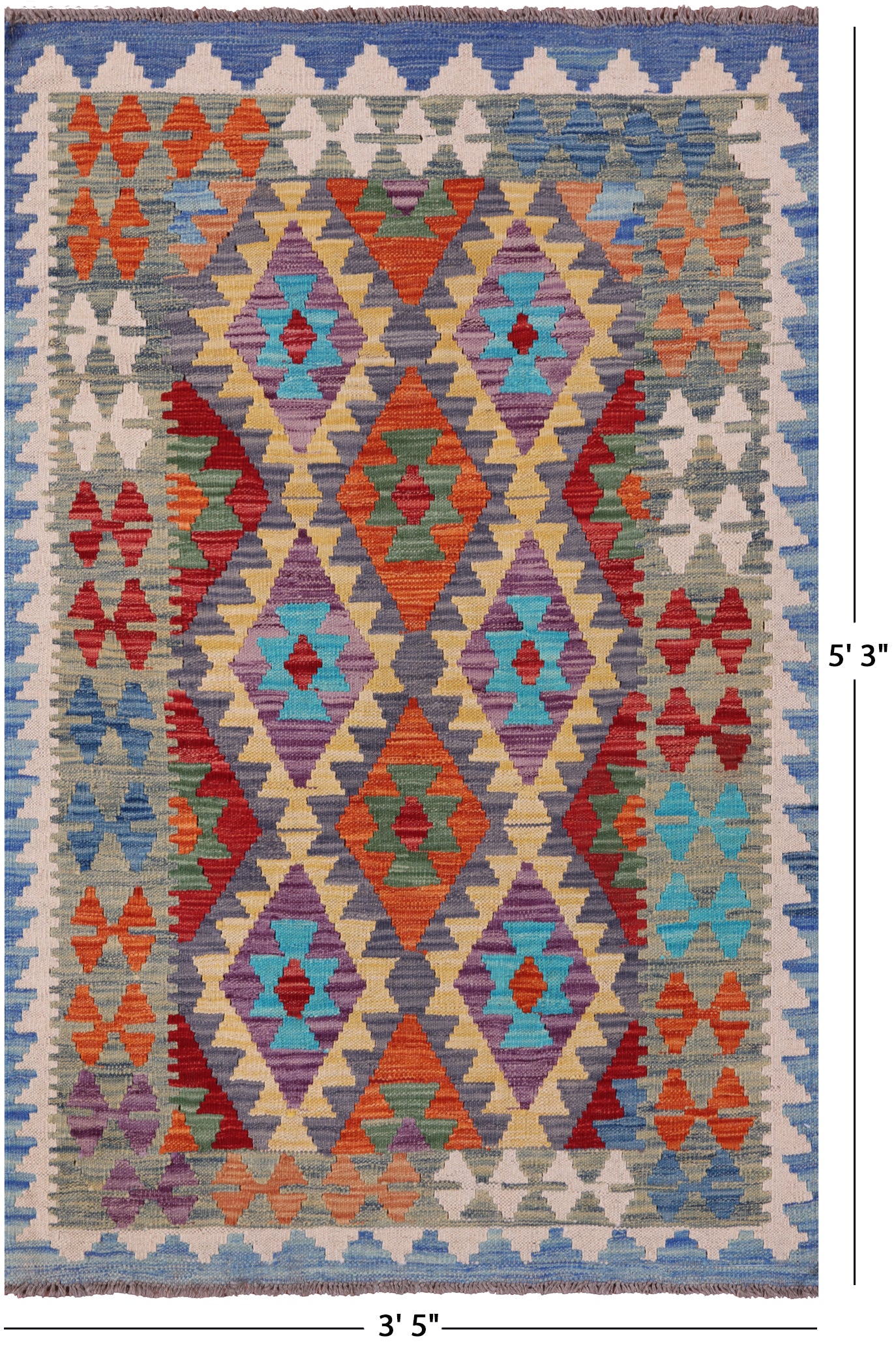 Reversible Kilim Flat Weave Wool On Wool Rug - 3' 5" X 5' 3" - Golden Nile