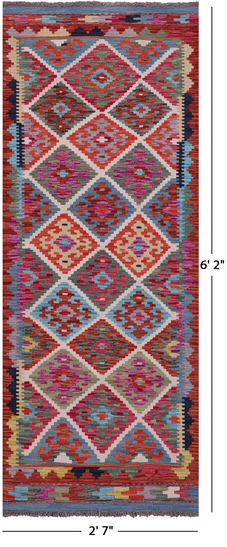 Reversible Kilim Flat Weave Wool On Wool Rug - 2' 7" X 6' 2" - Golden Nile