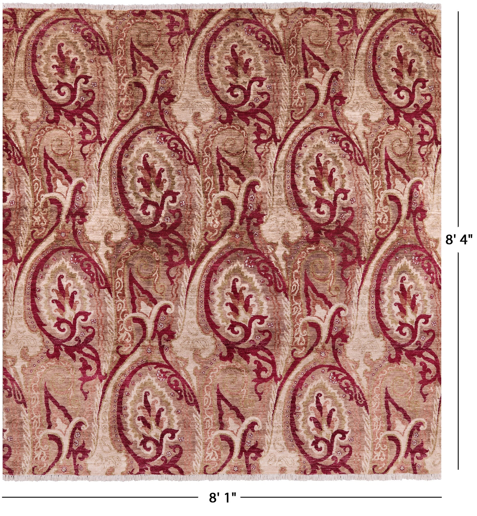 Square William Morris Handmade Wool Area Rug - 8' 1" X 8' 4" - Golden Nile