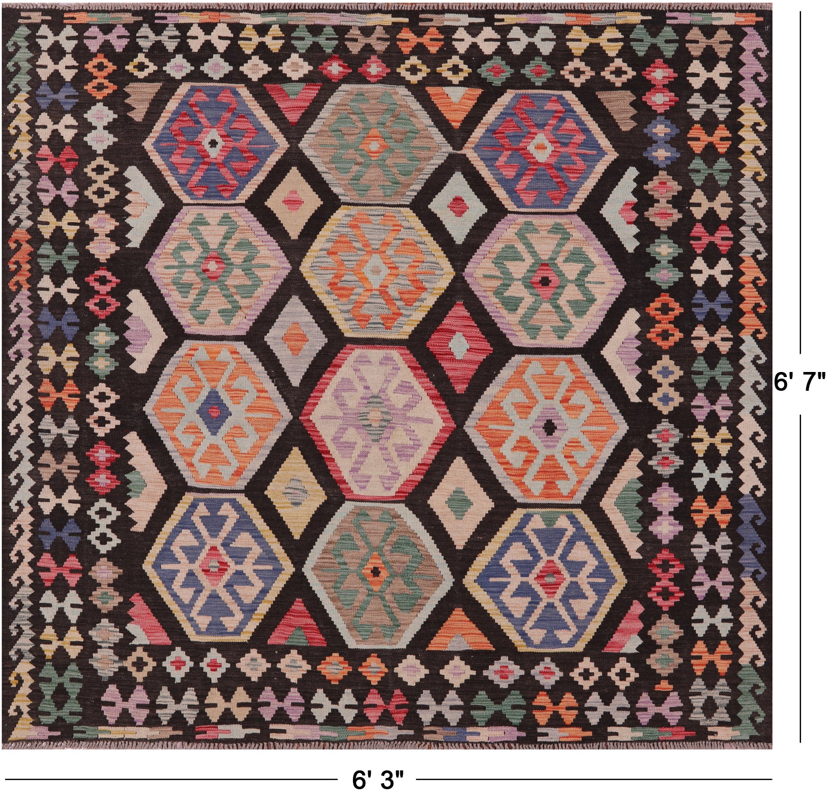 Reversible Kilim Flat Weave Wool On Wool Rug - 6' 3" X 6' 7" - Golden Nile