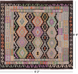 Reversible Kilim Flat Weave Wool On Wool Rug - 6' 2" X 6' 8" - Golden Nile