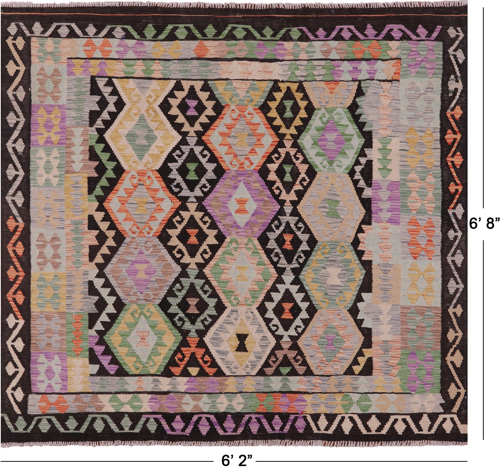 Reversible Kilim Flat Weave Wool On Wool Rug - 6' 2" X 6' 8" - Golden Nile