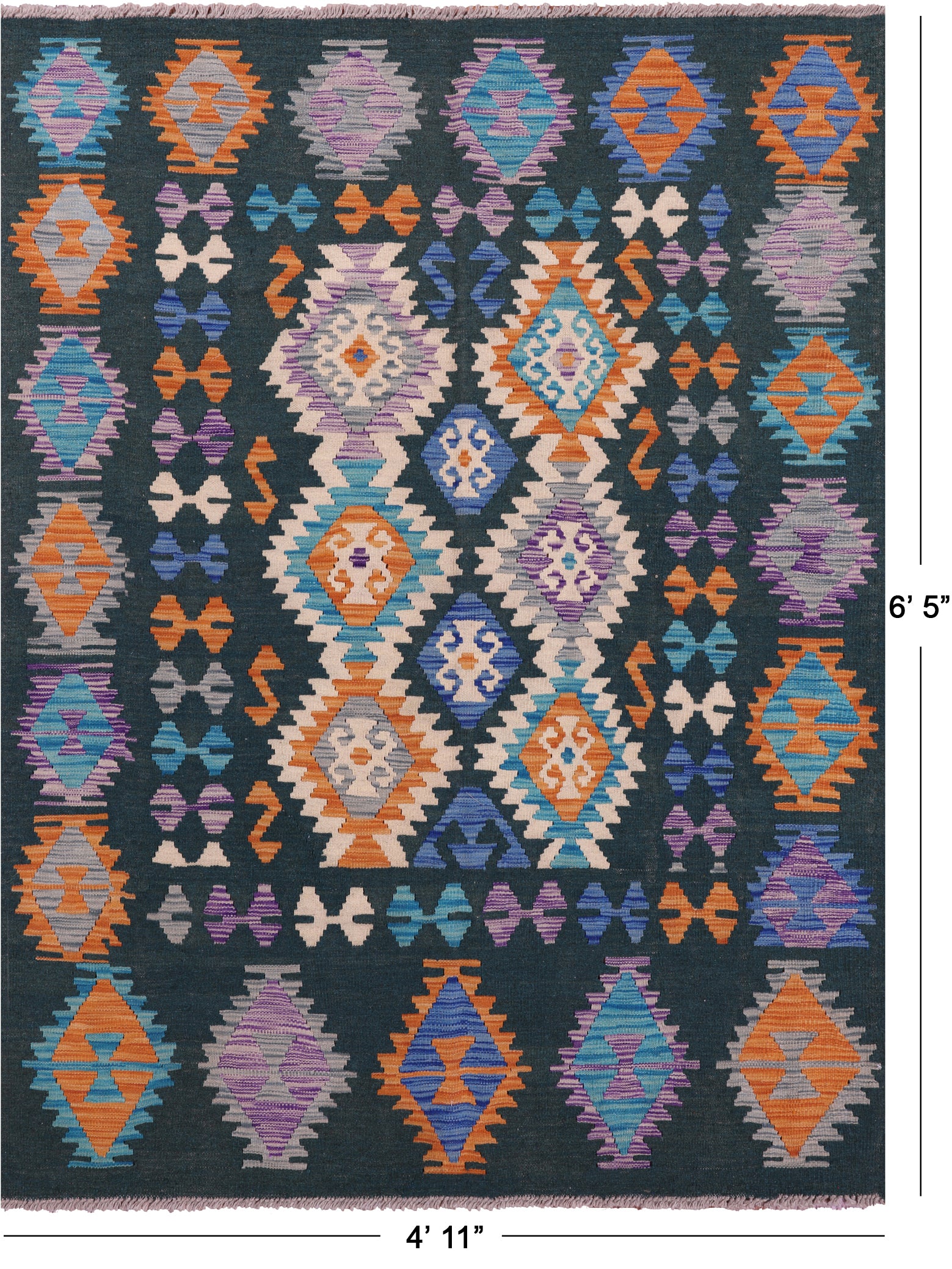 Reversible Kilim Flat Weave Wool On Wool Rug - 4' 11" X 6' 5" - Golden Nile