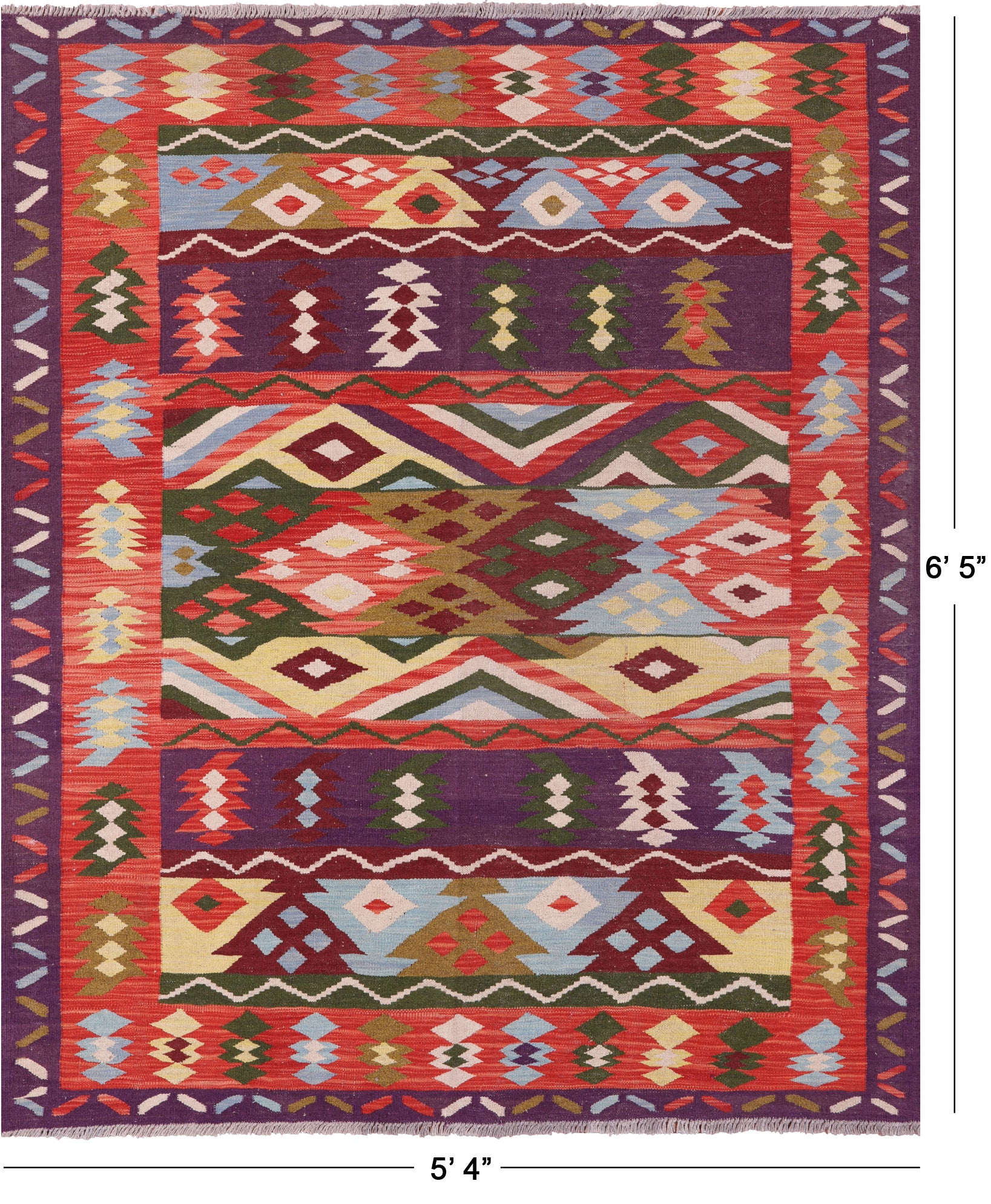 Reversible Kilim Flat Weave Wool On Wool Rug - 5' 4" X 6' 5" - Golden Nile