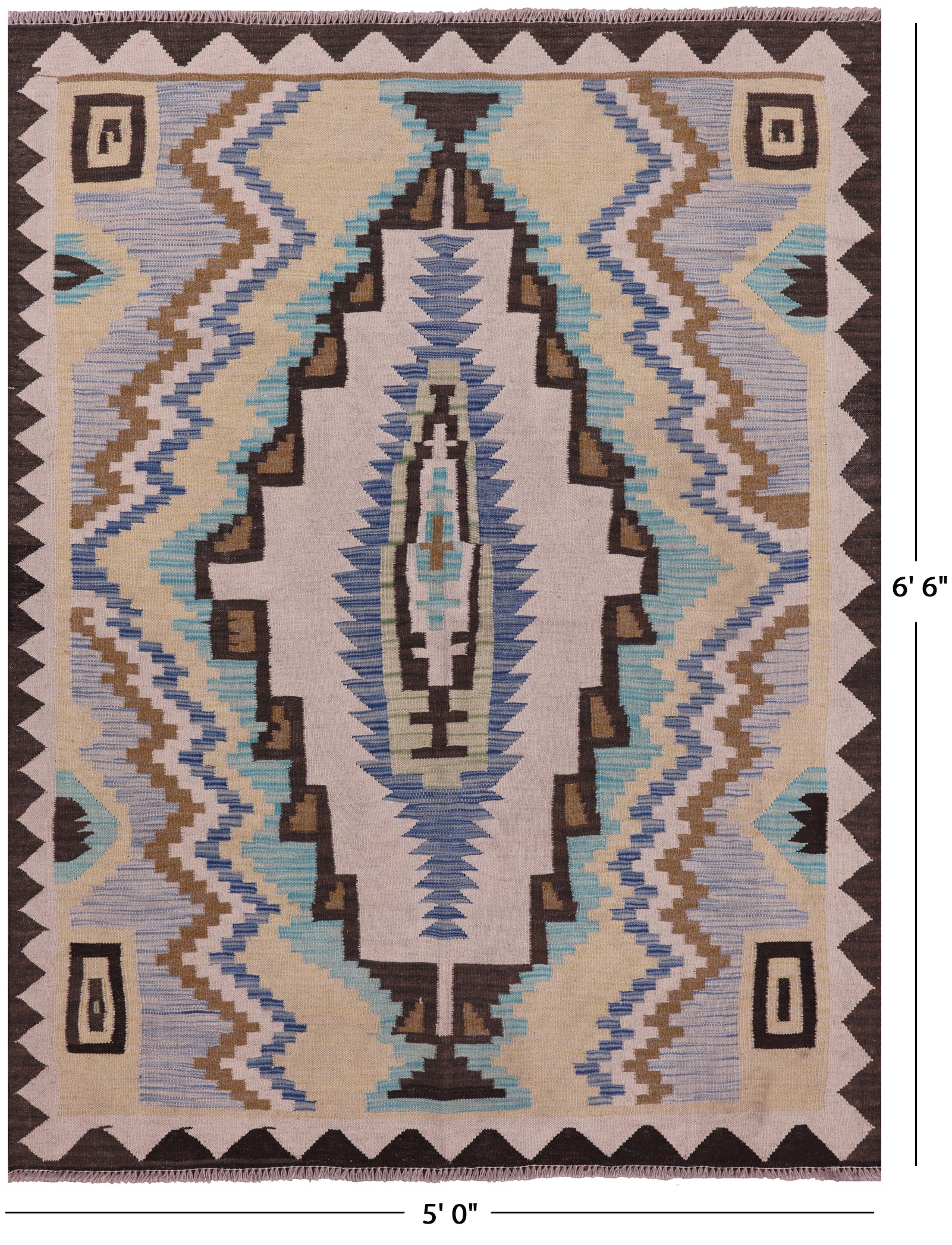 Reversible Kilim Flat Weave Wool On Wool Rug - 5' 0" X 6' 6" - Golden Nile