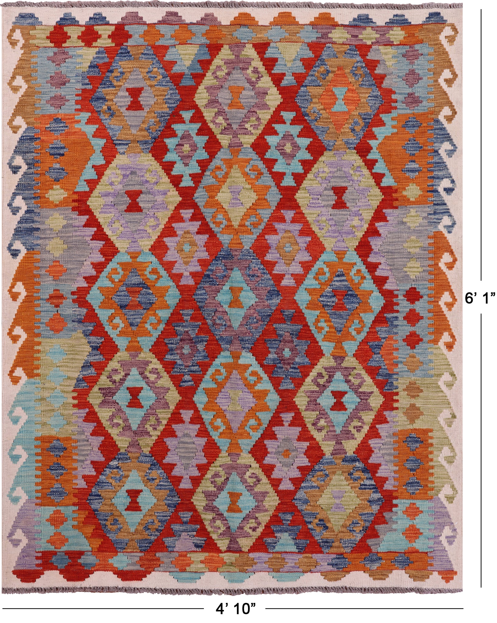Reversible Kilim Flat Weave Wool On Wool Rug - 4' 10" X 6' 1" - Golden Nile