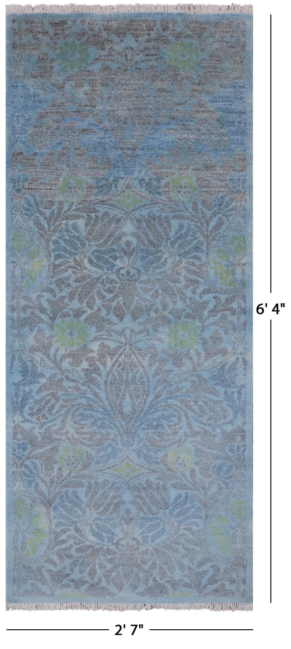 Blue Overdyed Full Pile Handmade Wool Runner Rug - 2' 7" X 6' 4" - Golden Nile
