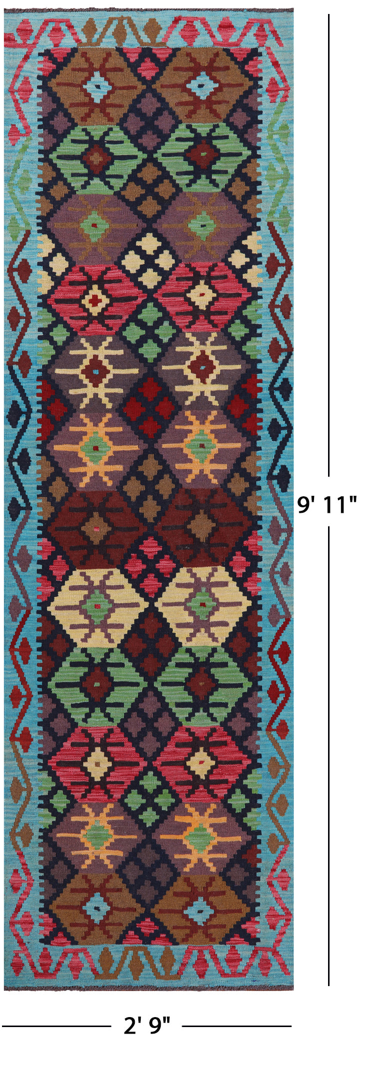 Reversible Kilim Flat Weave Wool On Wool Runner Rug - 2' 9" X 9' 11" - Golden Nile