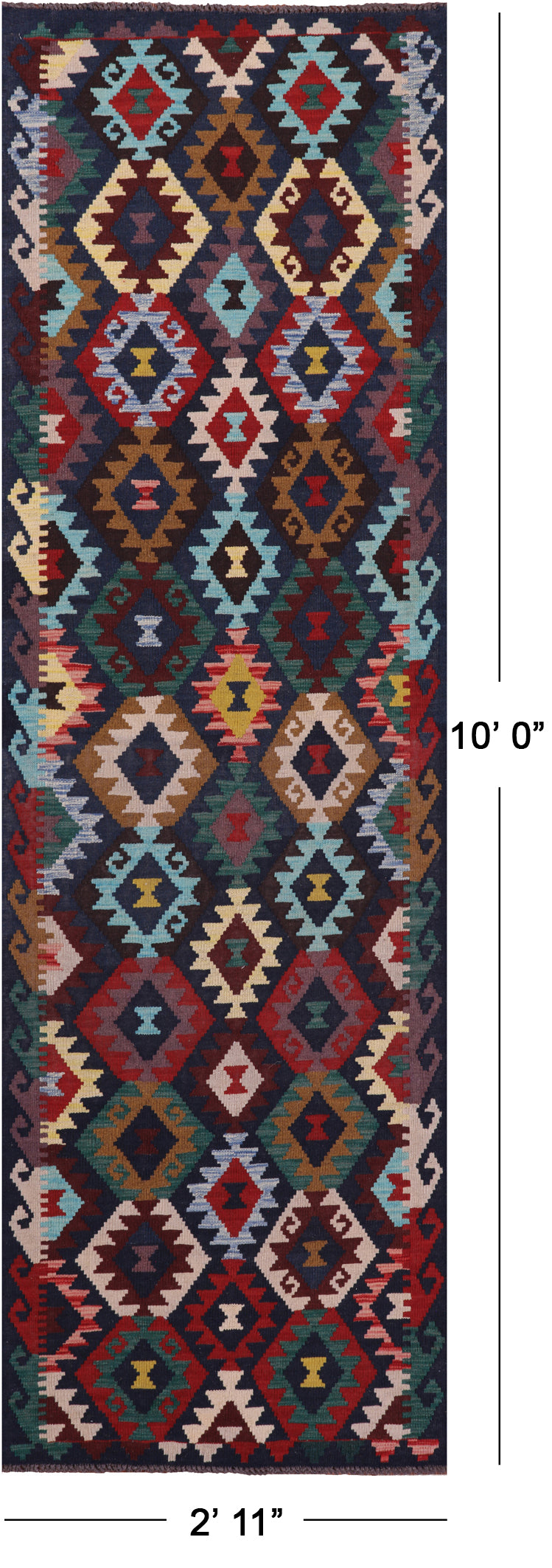 Reversible Kilim Flat Weave Wool On Wool Runner Rug - 2' 11" X 10' 0" - Golden Nile